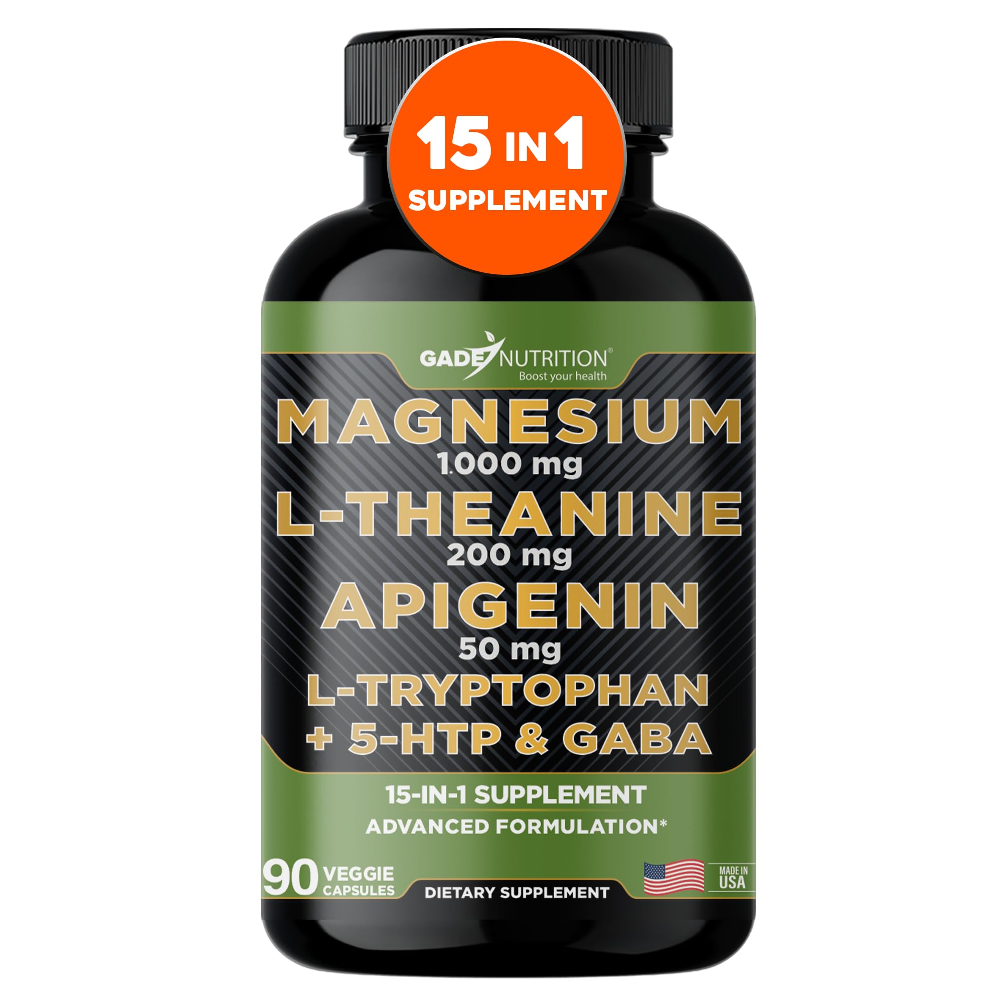 Gade Nutrition Magnesium Glycinate & Magneisum Supplements with Apigenin, L Theanine 200 mg, 5 HTP, GABA Calm Brain Booster Supplement Sleep Aid Ashwagandha L Tryptophan Chamomile GADE NUTRITION BOOST YOUR HEALTH uk supplements