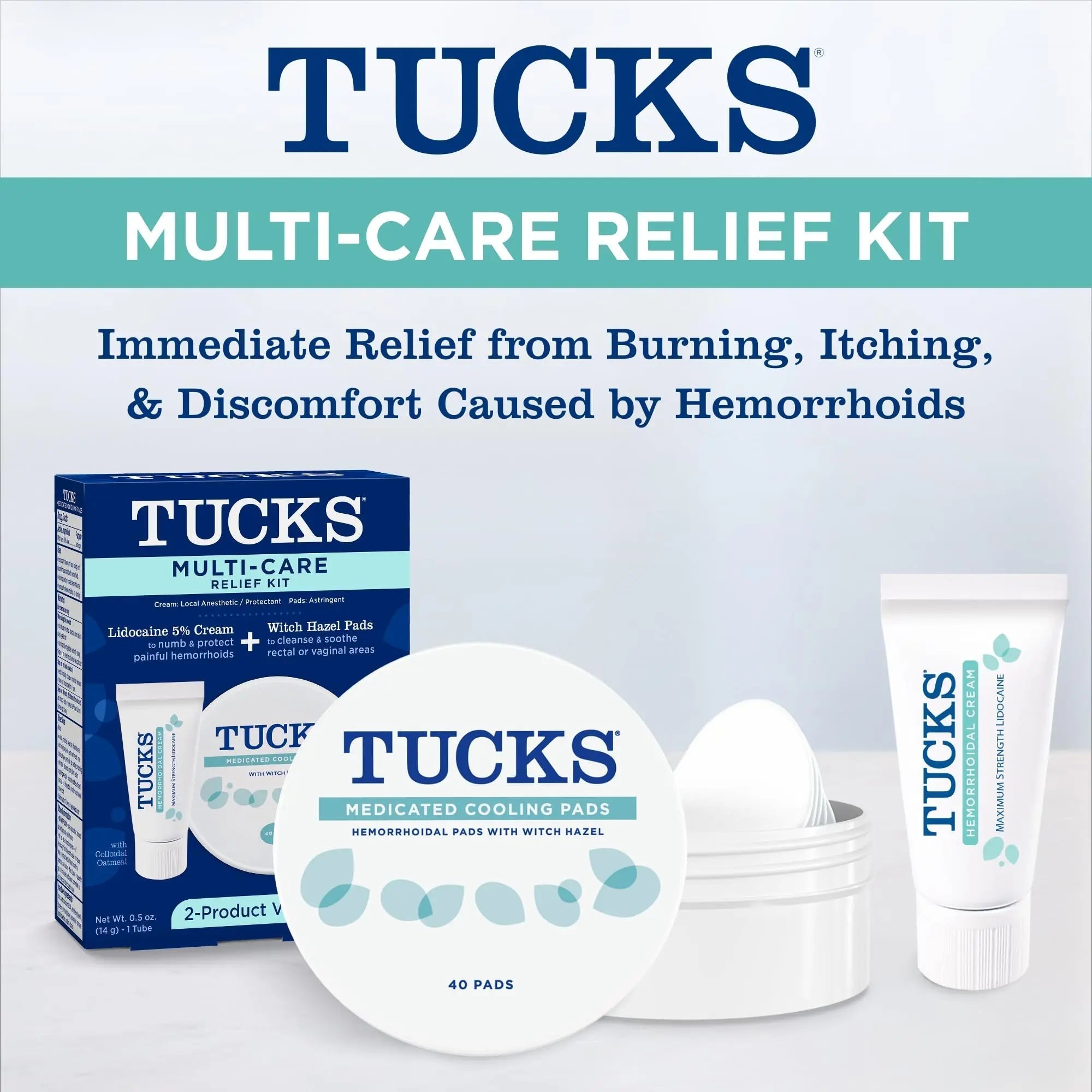 Tucks Multi-Care Relief Kit – 40 Count Witch Hazel Pads & 0.5 oz. Lidocaine Cream - Protects from Irritation, Hemorrhoid Treatment Medicated Pads Used by Hospitals TUCKS uk supplements
