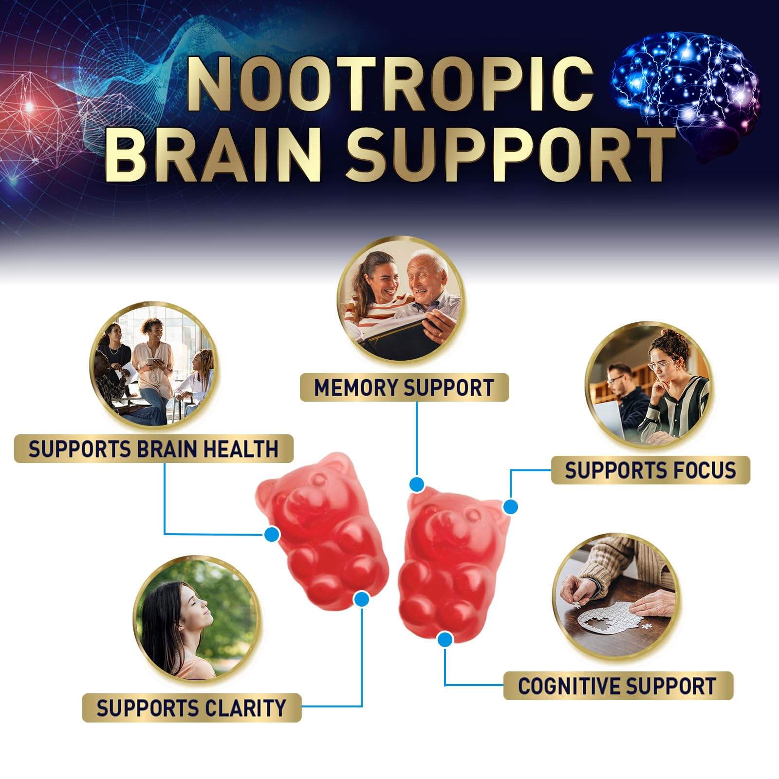 Brain Supplements for Memory and Focus with Phosphatidylserine, Nootropic Memory Supplement Gummy for Brain Health, Concentration, Mental & Cognitive Support, Focus Vitamins with B6 & B12-60 Gummies Nature's Nutrition uk supplements