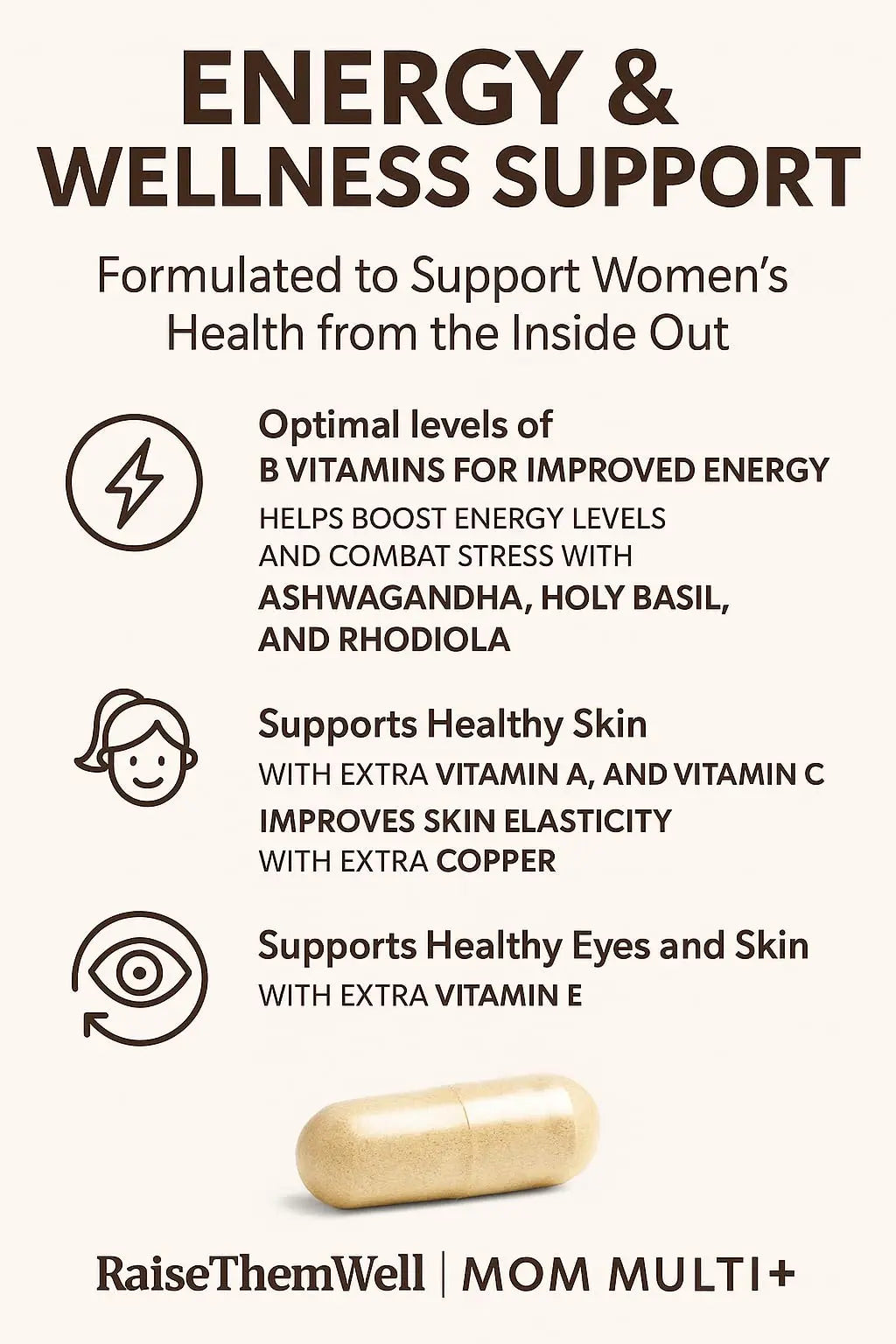 Raise Them Well Mom Multi+ Daily Multivitamin for Women with Active Folate, Adaptogens & Bacopa, Energy, Stress & Cognitive Support, 120 Veggie Capsules Raise Them Well uk supplements