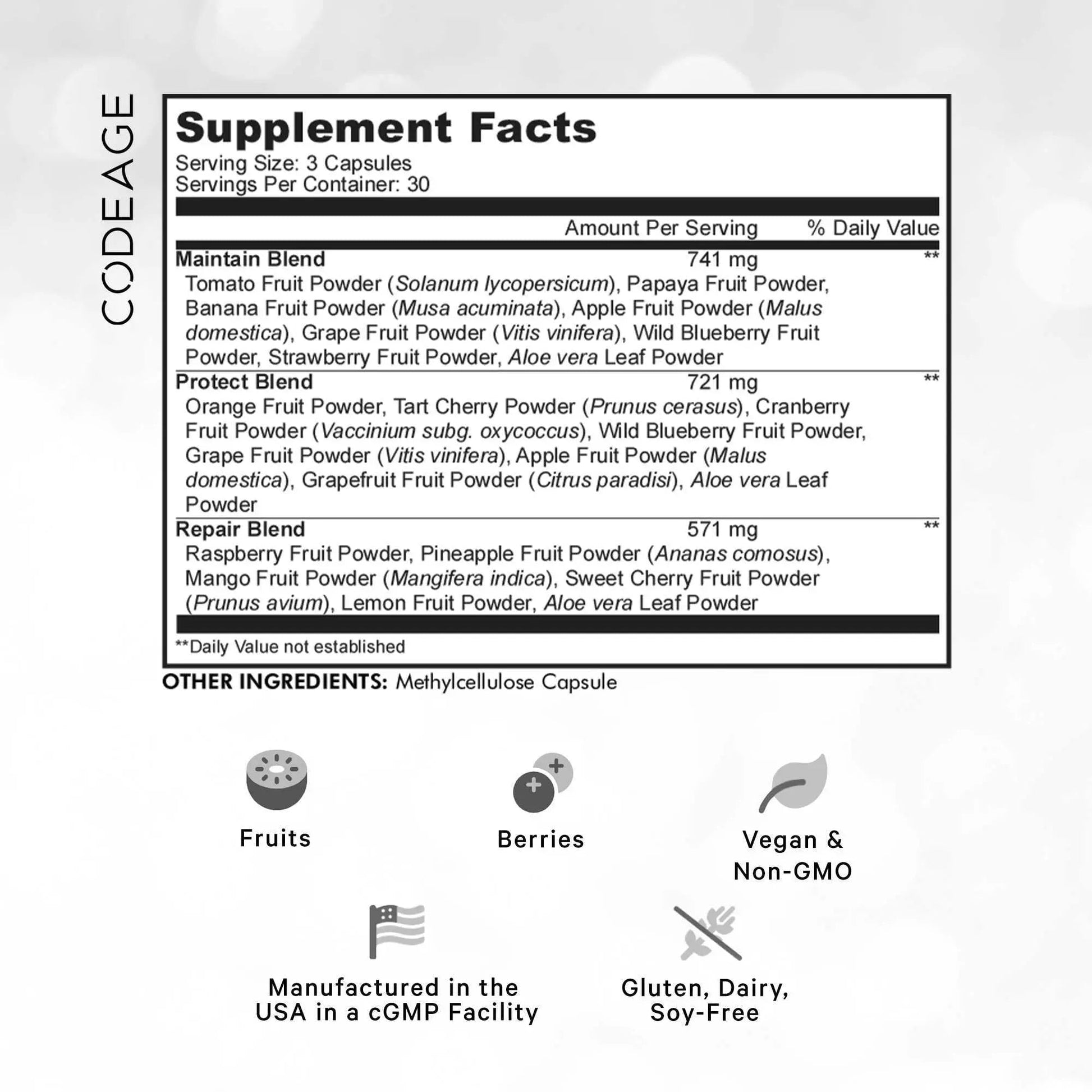 Codeage Instantfood Fast Fruits, Over 15 Fruits Powders Equivalent All-in-One, Vegan Daily Whole Food Vitamins - Berries, Antioxidant Polyphenols Codeage uk supplements