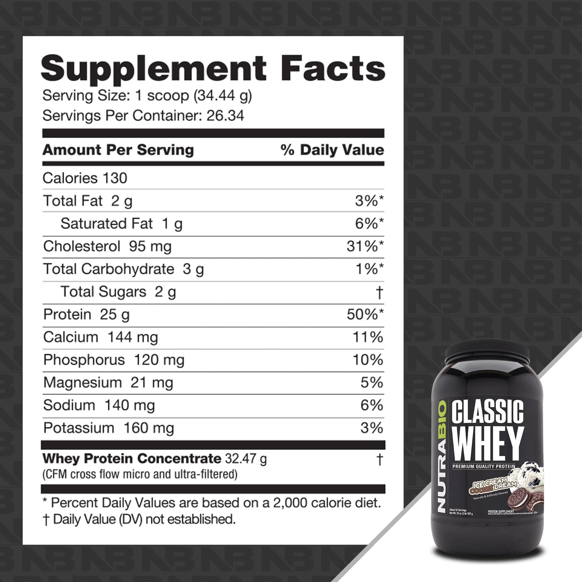 NutraBio Classic Whey Protein Powder- 25G of Protein Per Scoop - Ice Cream Cookie NutraBio uk supplements