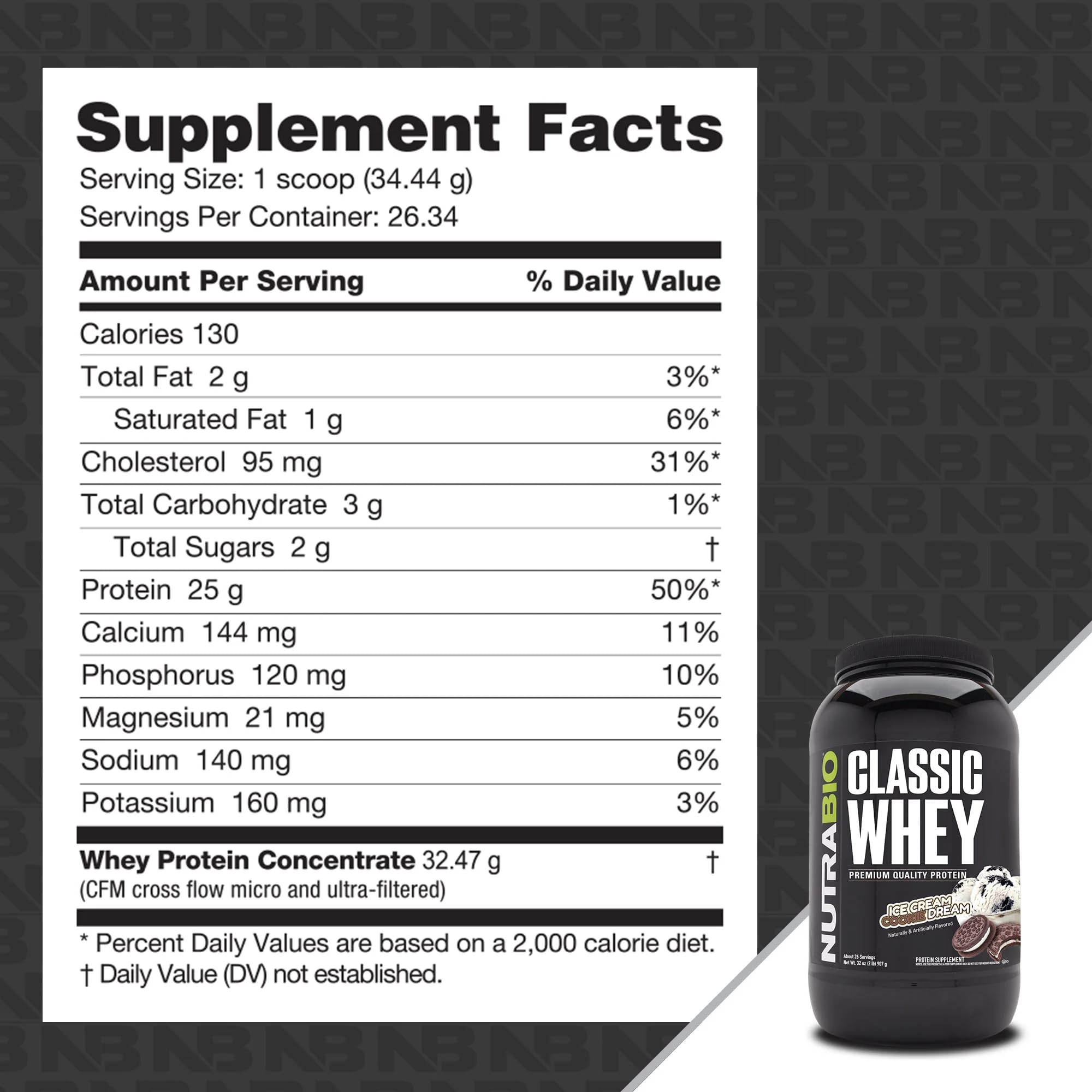 NutraBio Classic Whey Protein Powder- 25G of Protein Per Scoop - Ice Cream Cookie NutraBio uk supplements