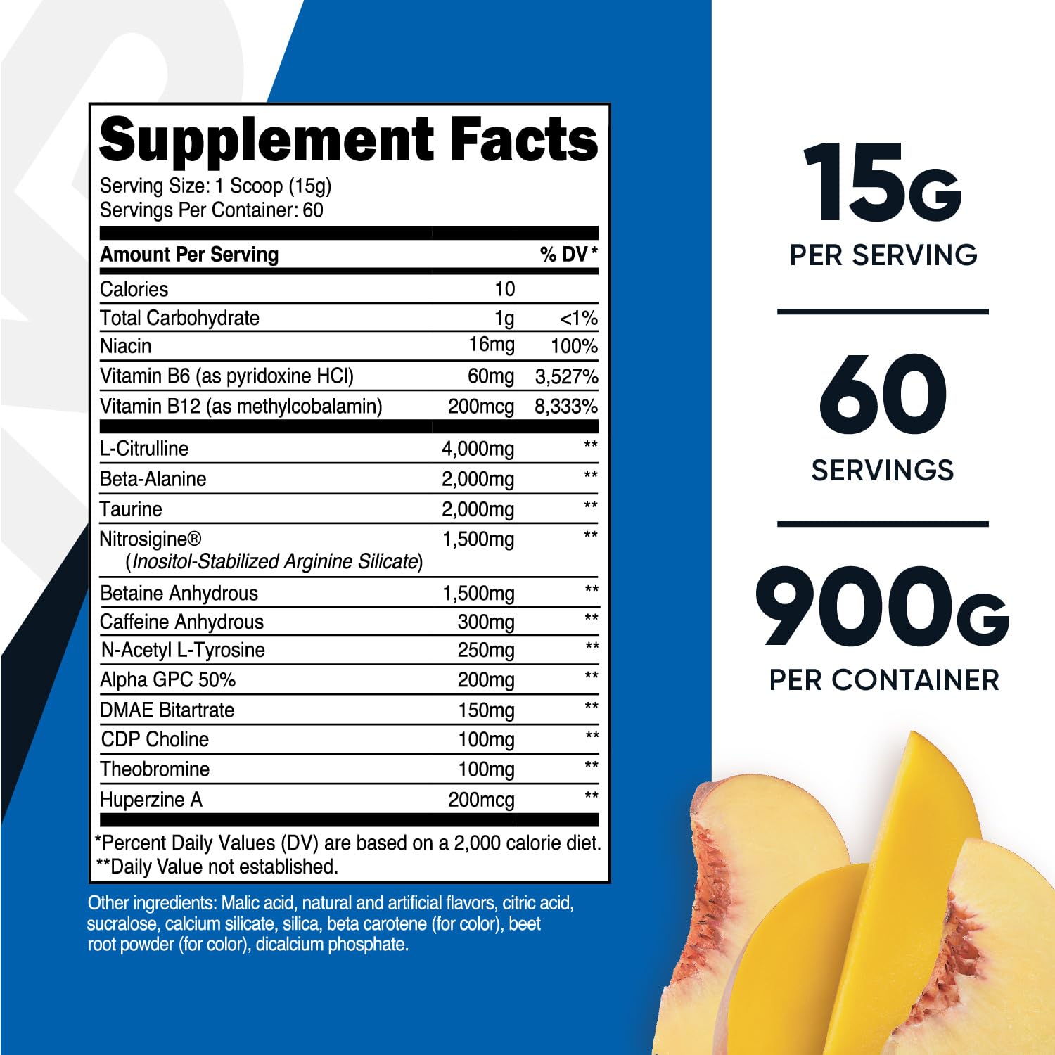 Nutricost Pre-X Xtreme PreWorkout Powder Complex, Peach Mango, 60 Servings, Vegetarian Nutricost uk supplements