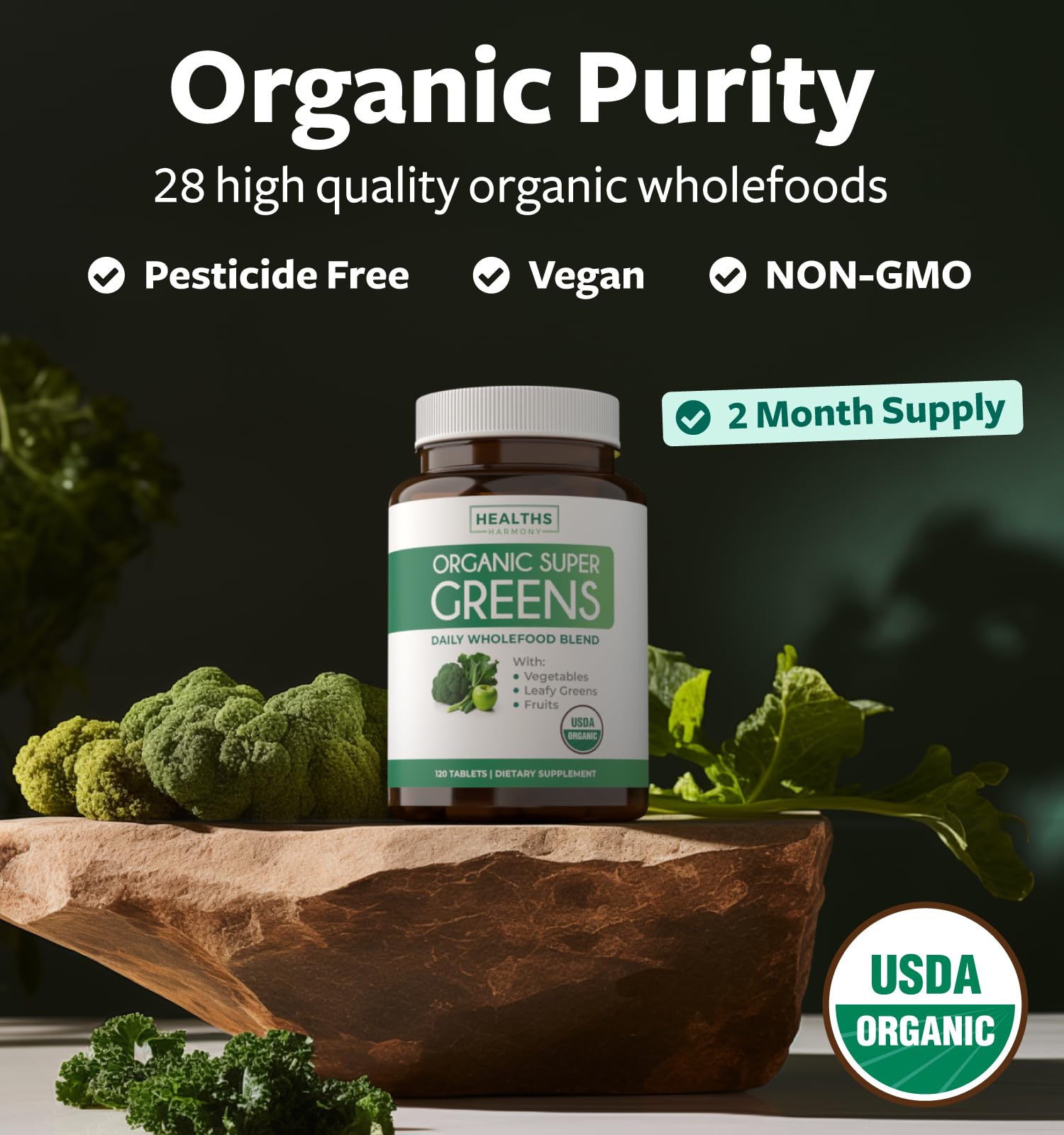 Super Greens & Antioxidants (2-Month Supply) Antioxidant Power Greens Bundle of Organic Super Greens Powder - Complete Superfood (120 Capsules) & Super Antioxidants - Powerful Superfood (120 Capsules) Healths Harmony uk supplements