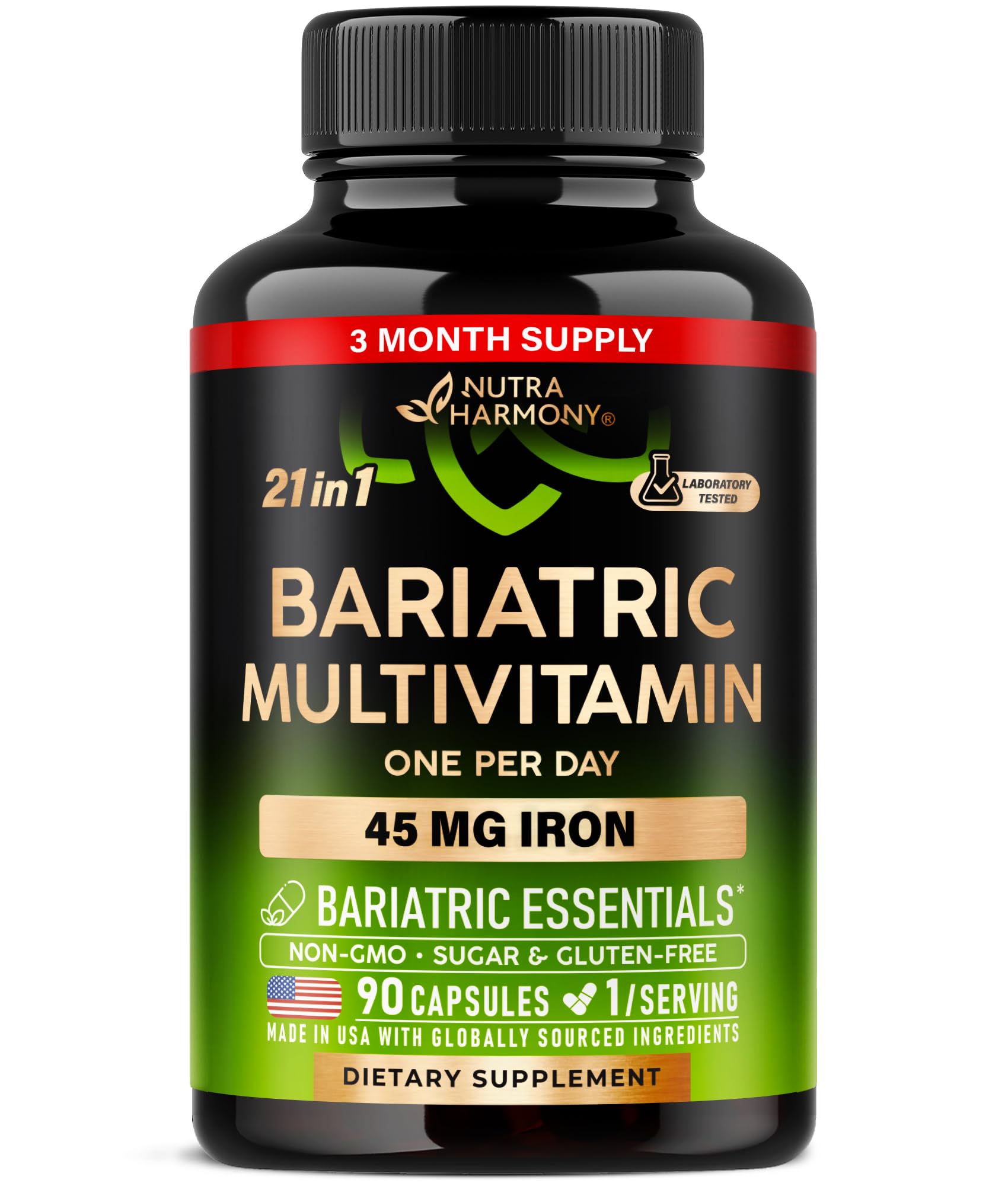 Bariatric Multivitamin - 45 mg Iron Supplements - Made in USA - for Women & Men - All-in-One, 21 Essential Vitamins - Gastric Sleeve Support NUTRAHARMONY uk supplements