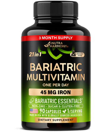 Bariatric Multivitamin - 45 mg Iron Supplements - Made in USA - for Women & Men - All-in-One, 21 Essential Vitamins - Gastric Sleeve Support NUTRAHARMONY uk supplements