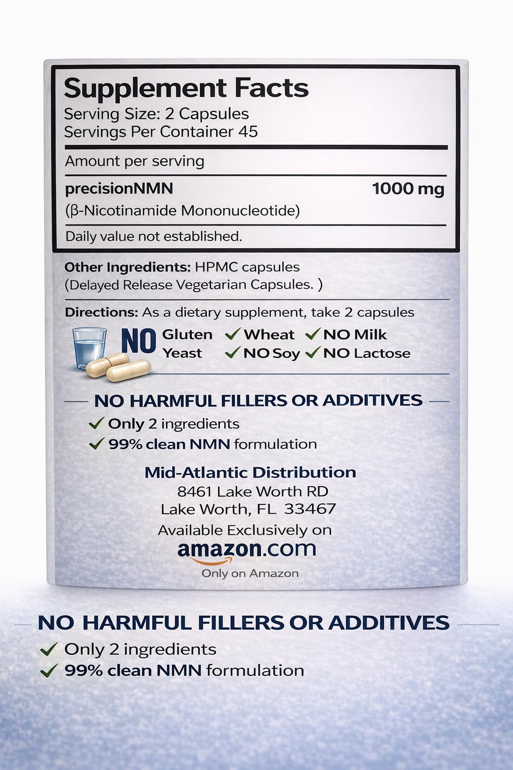 Precision NMN1000-1000 mg per Serving, 90 Capsules, 45 Grams Total Delayed Release Vegetarian Capsule, Nicotinamide Mononucleotide Generic uk supplements