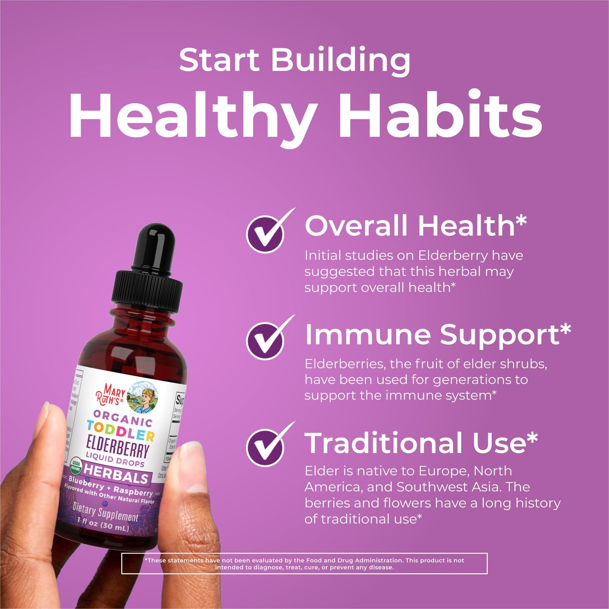 MaryRuth Organics Toddler Elderberry Syrup, USDA Organic Elderberry, Sugar Free Kids Immune Support Supplement for Ages 1-3 Years, Clean Label Project Verified®, Vegan, Non-GMO, Gluten Free, 1 Fl Oz MARYRUTH'S uk supplements