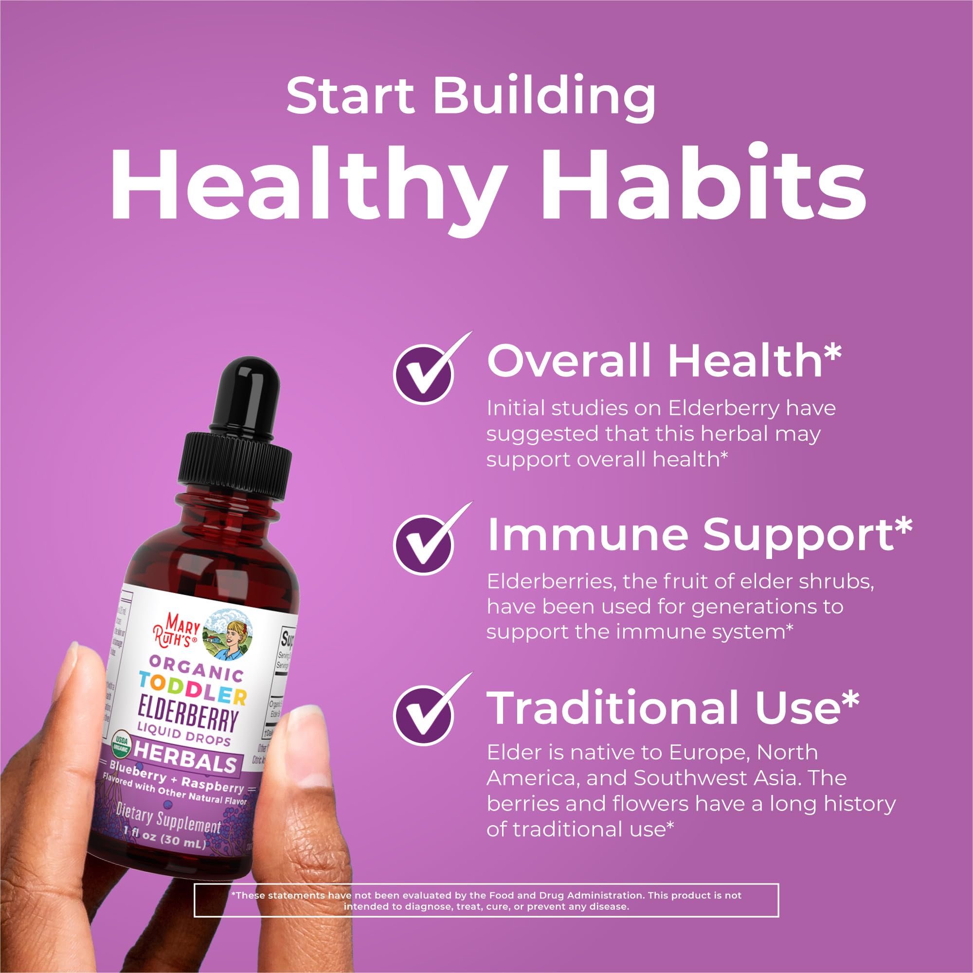 MaryRuth Organics Toddler Elderberry Syrup, USDA Organic Elderberry, Sugar Free Kids Immune Support Supplement for Ages 1-3 Years, Clean Label Project Verified®, Vegan, Non-GMO, Gluten Free, 1 Fl Oz MARYRUTH'S uk supplements