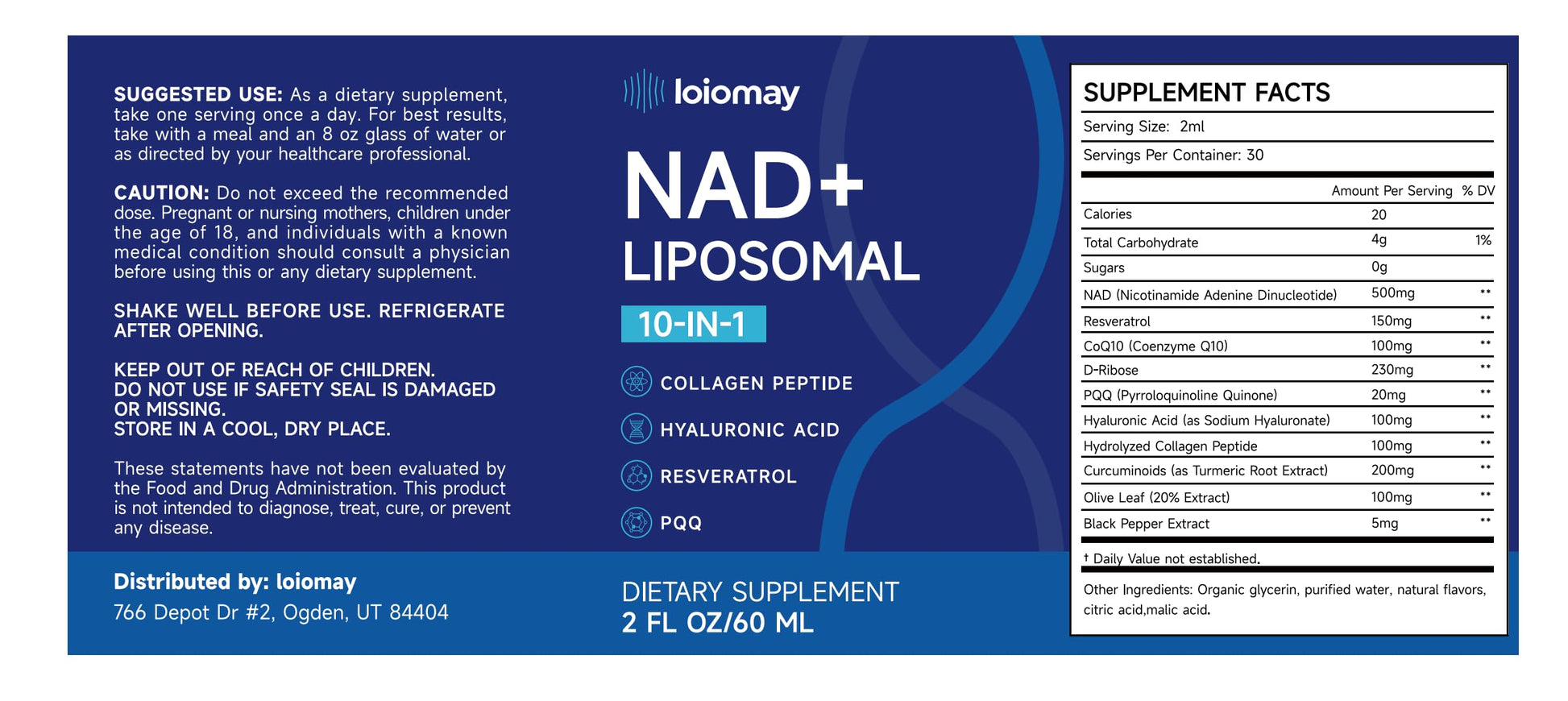 Liposomal NAD Liquid Supplement - 1500mg NAD+ Drops for Women & Men with Resveratrol & Nicotinamide Riboside, PQQ, Collagen & Turmeric for Anti-Aging & Longevity, Cellular Energy Health, 2 Fl Oz loiomay uk supplements