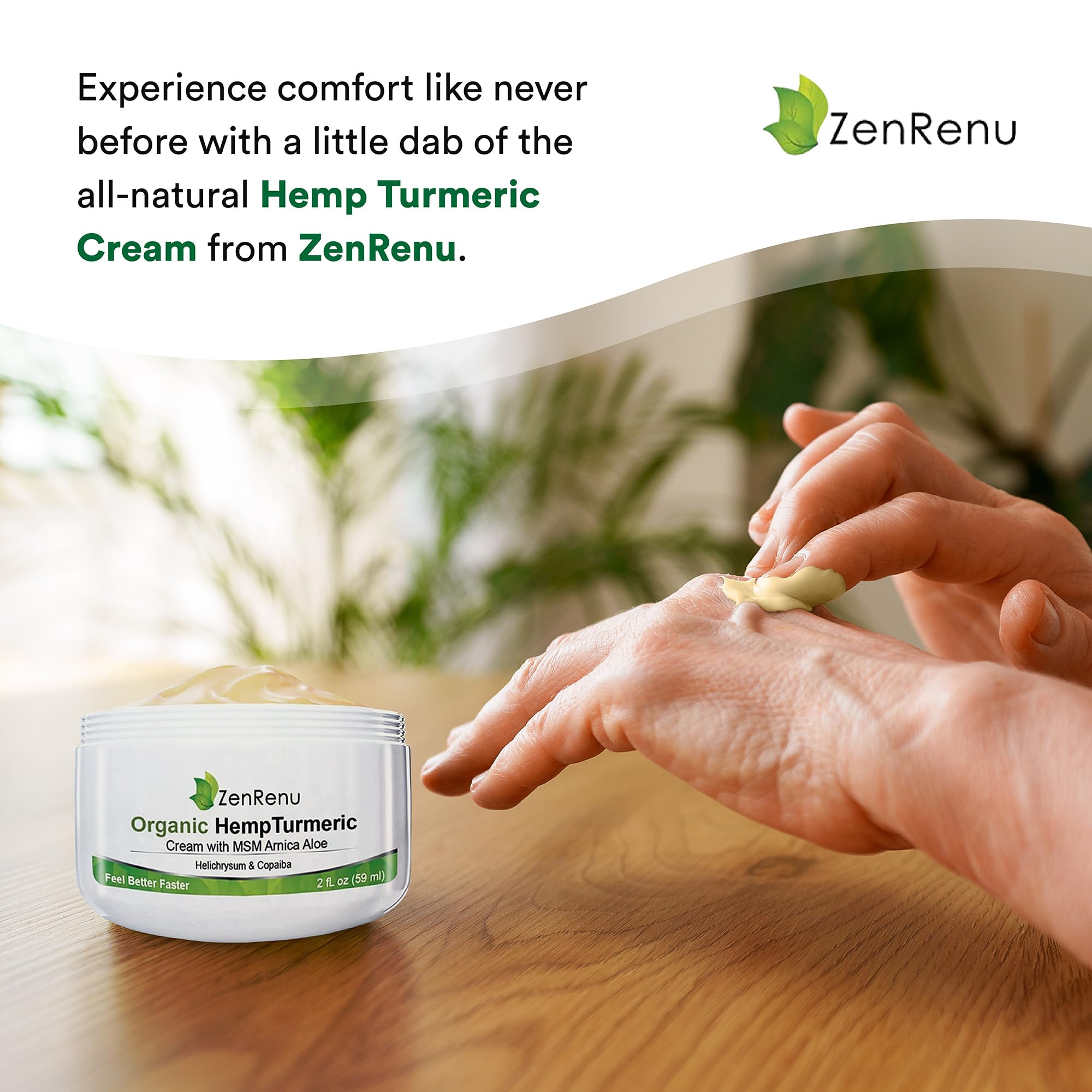 Zenrenu Hemp Joint & Muscle Relief Cream with Turmeric, Arnica, MSM, Hemp Oil & 7 Essential Oils - Non-Greasy & Soothing Formula for Back, Neck, Elbows, Knees, & Hip - ZenRenu, 2 oz Zenrenu uk supplements