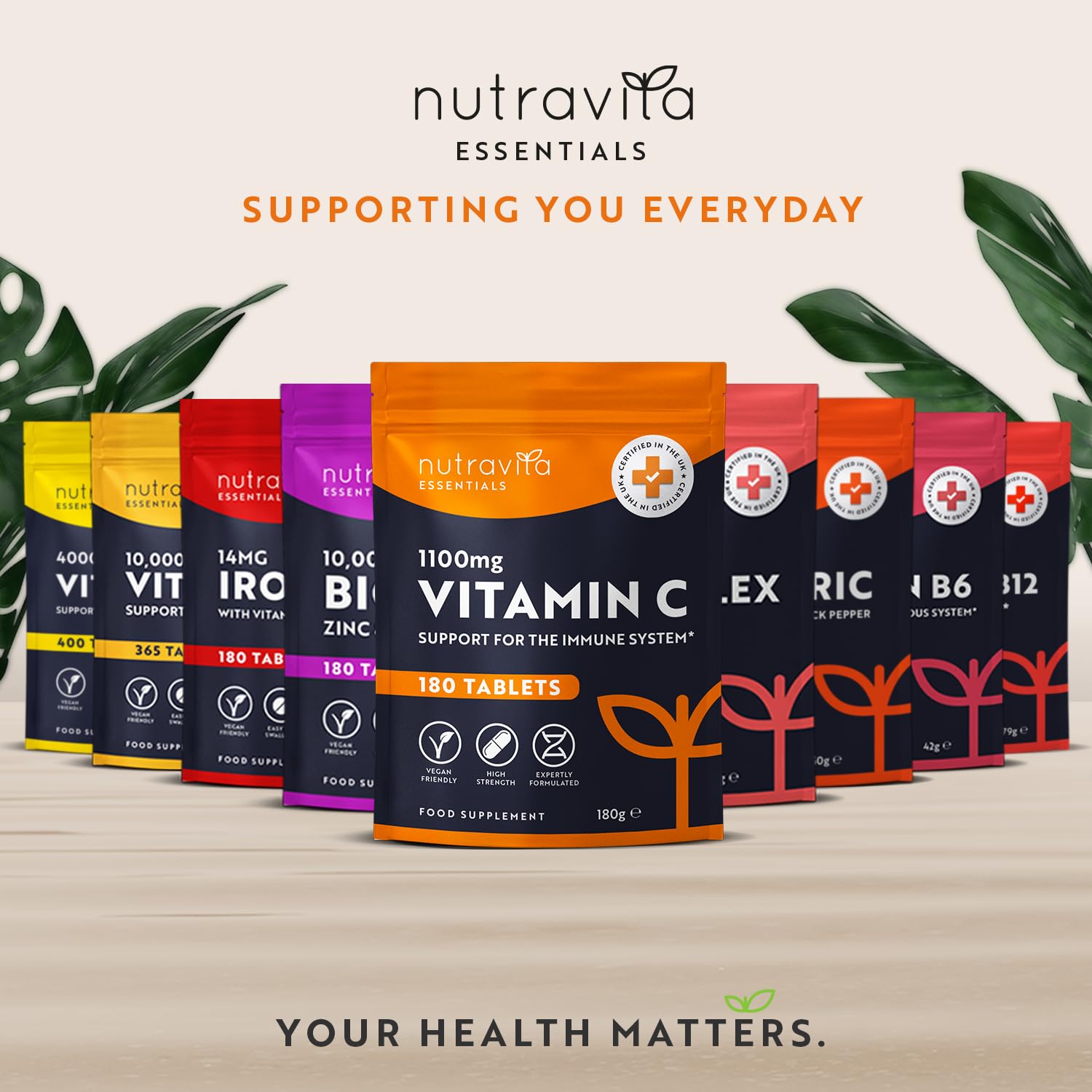 Vitamin C Tablets 1100mg – 180 Premium Vegan and Vegetarian Tablets – 3 Month Supply Nutravita uk supplements