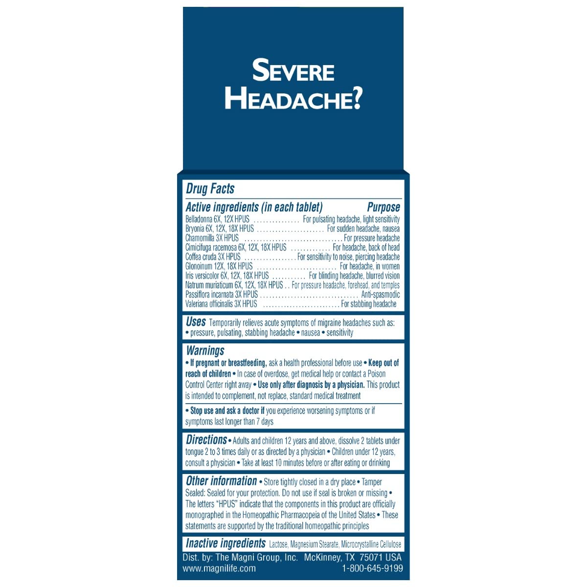 MagniLife Migraine Relief, Non-Habit Forming, 90 Homeopathic Tablets, Migraine Medicine for Light & Sound Sensitivity, Nausea, Blurred Vision & Pressure, Quick-Dissolve Headache Pain Relief MagniLife uk supplements