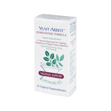 Vitanica Yeast Arrest, Homeopathic Vaginal Suppositories, for Yeast Infection Symptoms, Relieves Burning, Itching & Discharge, with Boric Acid, Tea Tree Oil & Probiotics, Vegan (Pro Logo, 14ct) Vitanica uk supplements