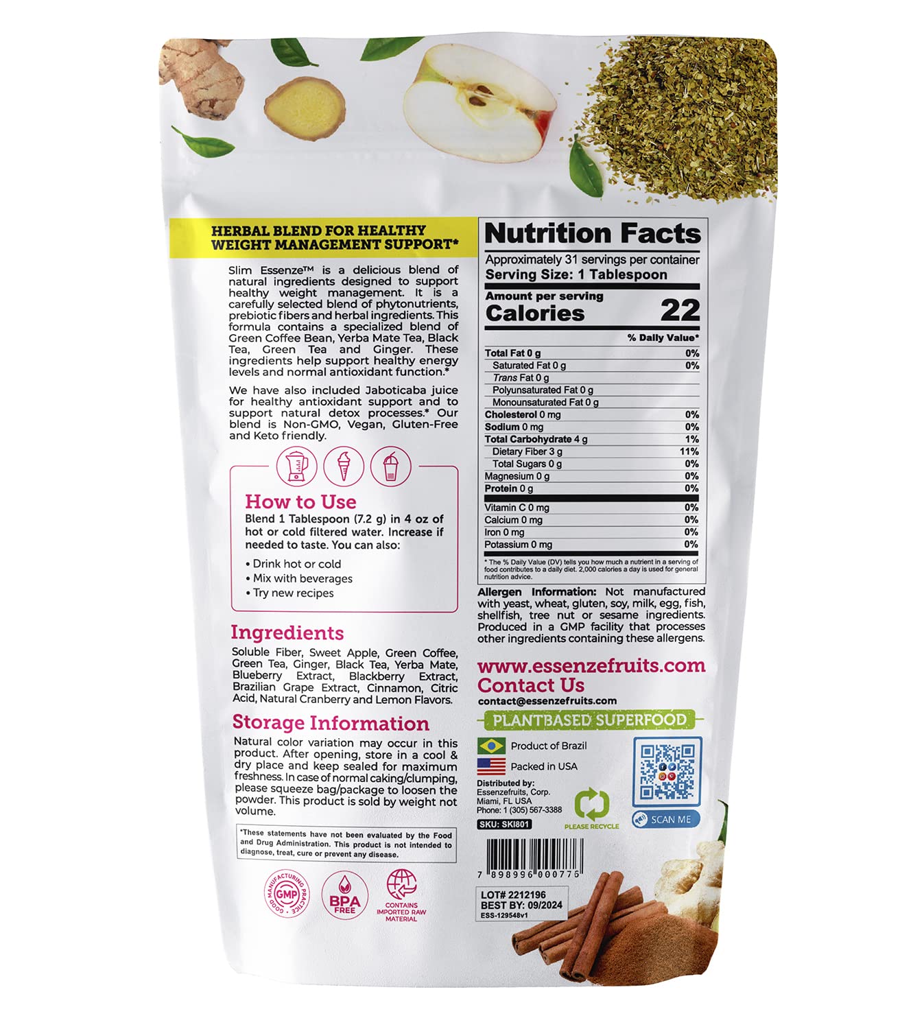Slim Essenze Instant Berry Tea, Herb & Berry Mix Detox Tea Powder - Drink Hot or Cold Essenzefruits uk supplements