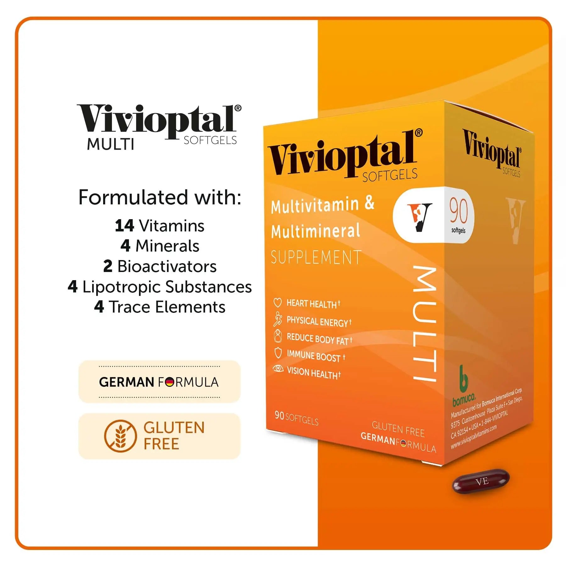 Vivioptal Multi, 90 Softgels (1 Year Supply), Multivitamin & Multimineral, Gluten Free, German Formula Vivioptal Vitamins uk supplements