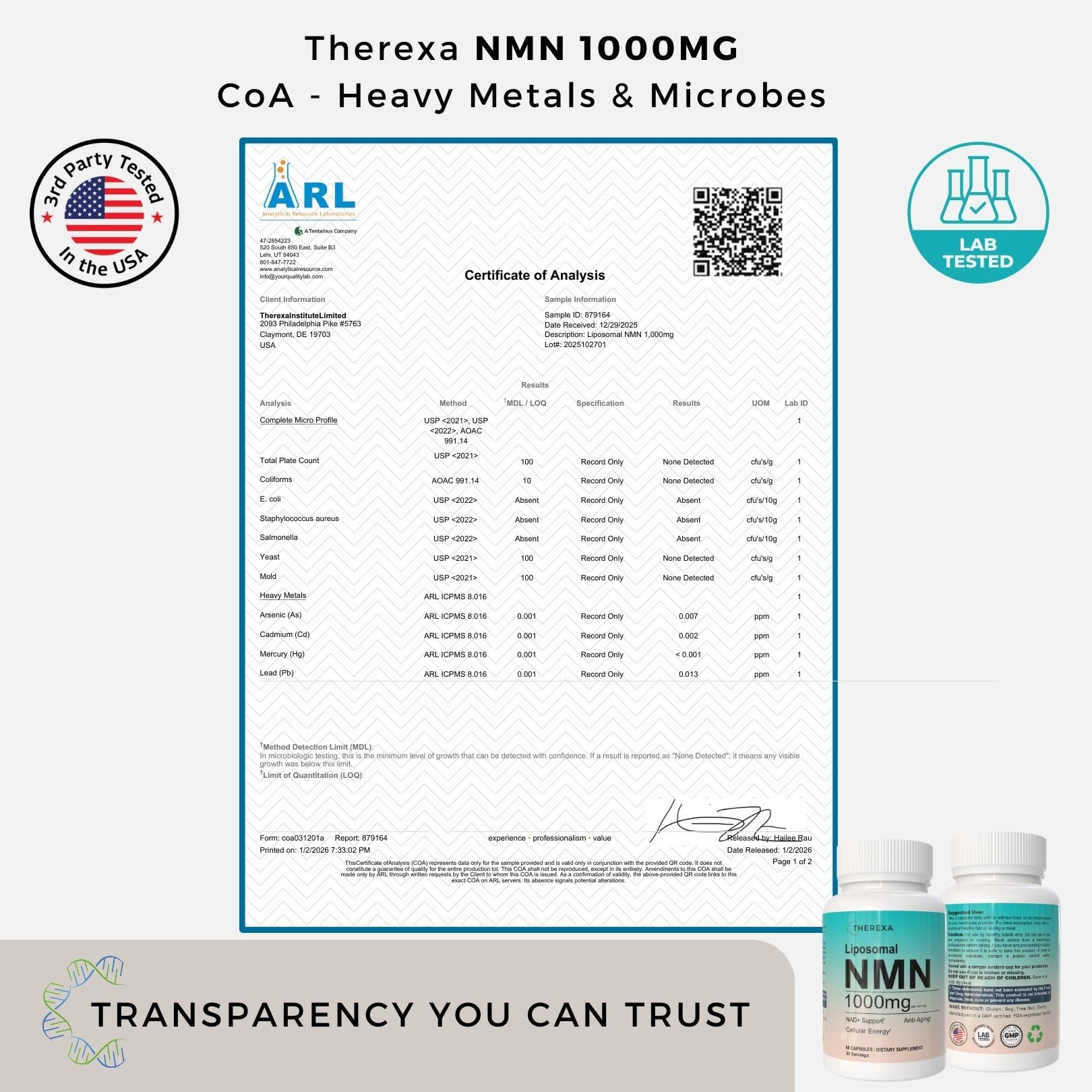 NMN Supplement 1000mg Pure - Liposomal NMN for NAD+ Supplement, Tested in USA, 60 Capsules THEREXA uk supplements