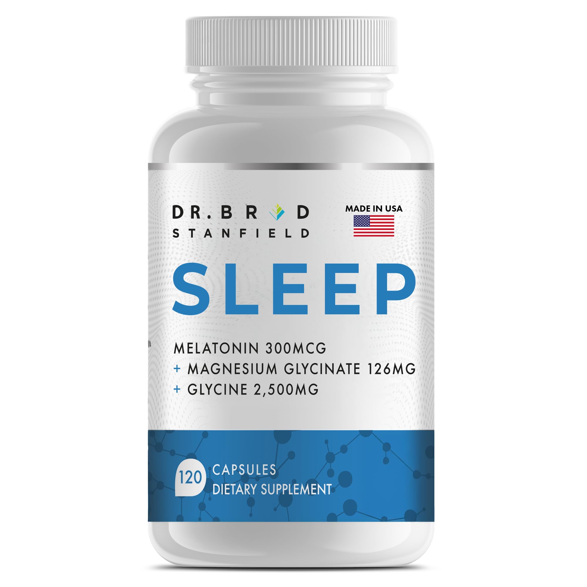 Dr Brad Stanfield Melatonin 300mcg + Magnesium Glycinate 126mg + Glycine 2,500mg for Sleep (120 Count, 30 Servings) Dr Brad Stanfield uk supplements