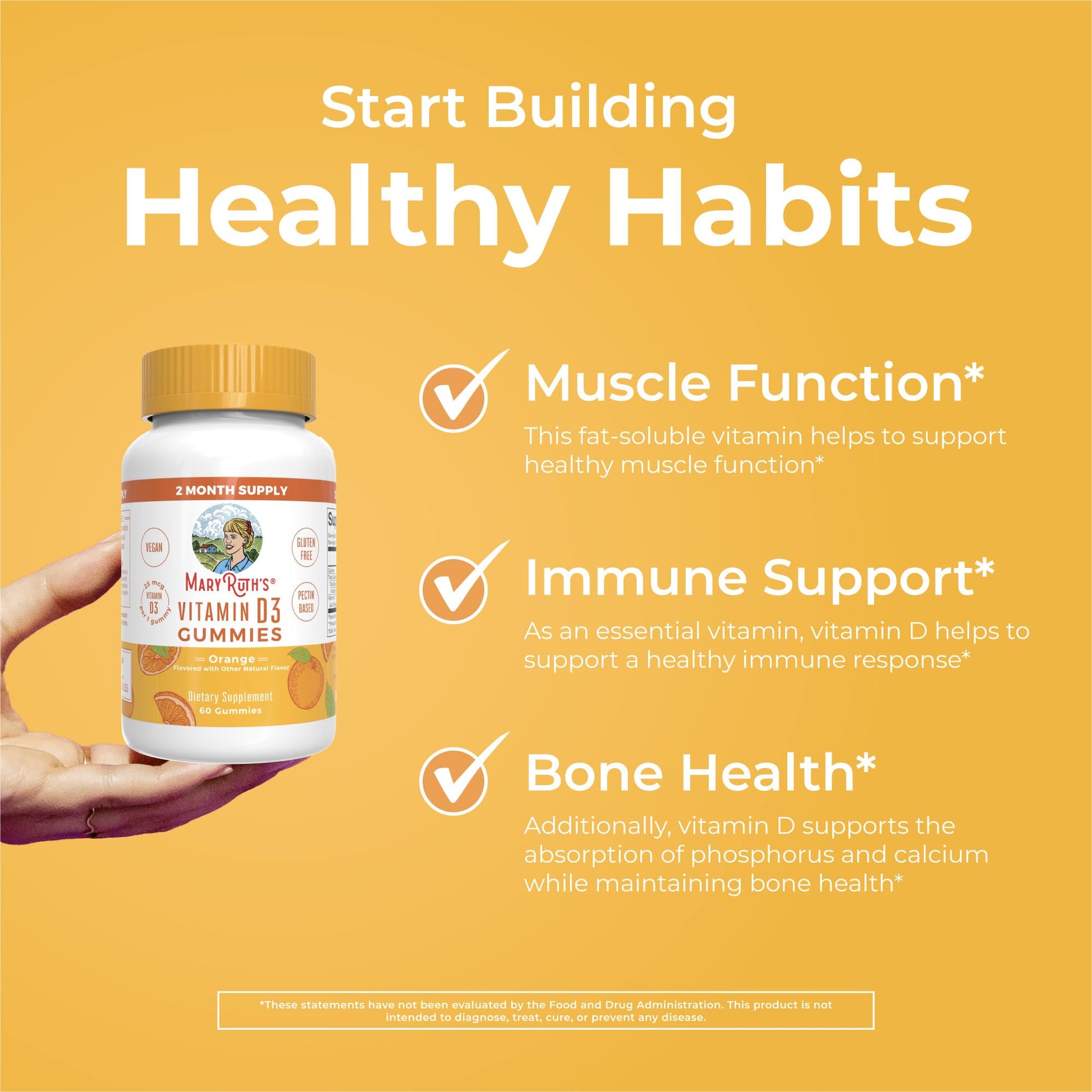 MaryRuth Organics Vitamin D3 Gummies | 2 Month Supply | Adults & Kids Vitamin D Gummy | Immune Support Supplement | VIT D3 1000IU for Bone Health&Muscle Function | Vegan | Non-GMO | Gluten Free | 60 MARYRUTH'S uk supplements