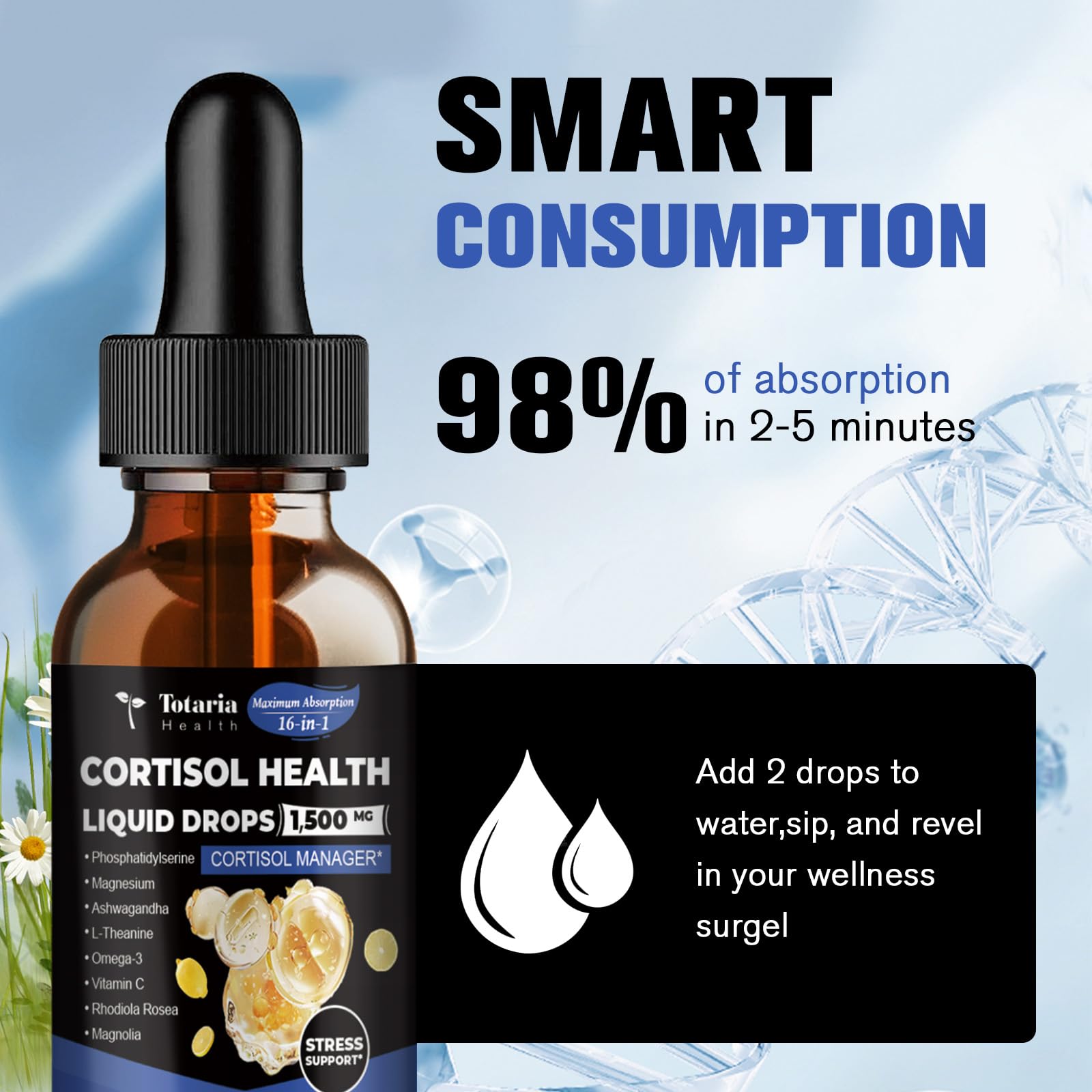 Totaria cortisol Supplement Liquid Drops Hormone Balance for Women Men with Magnesium Complex,Ashwagandha,Rhodiola Rosea,L Theanine,Phosphatidylserine Supplements Mood, Focus, Sleep Support 2 FL.OZ Totaria uk supplements