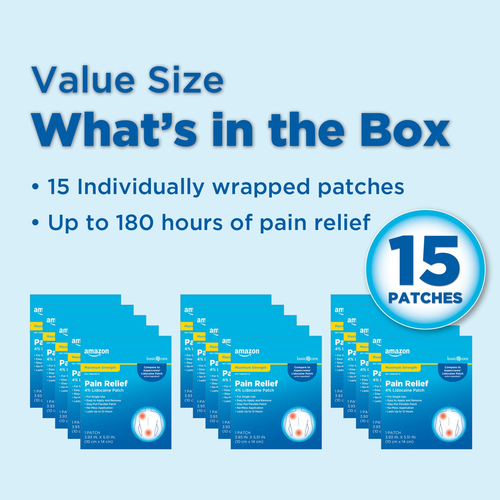 Amazon Basic Care Maximum Strength OTC Pain Relief , 4% Lidocaine Patch, 3.9” x 5.5”, 15-Count Box (Previously HealthWise) Amazon Basic Care uk supplements