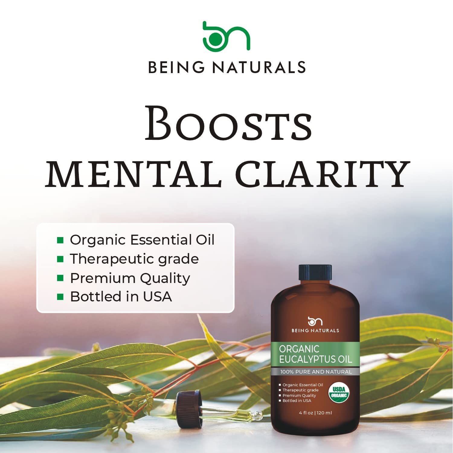 Organic Eucalyptus Essential Oil - Huge 4 FL OZ - 100% Pure & Natural – Premium Natural Oil Being Naturals uk supplements