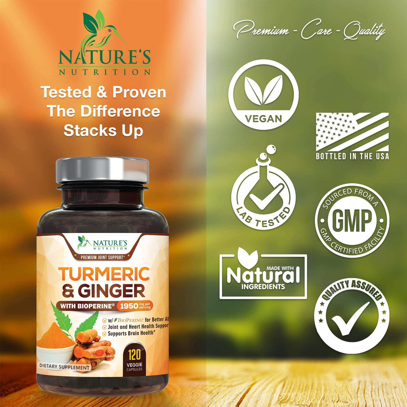 Turmeric Curcumin with BioPerine & Ginger 95% Standardized Curcuminoids Nature's Nutrition uk supplements