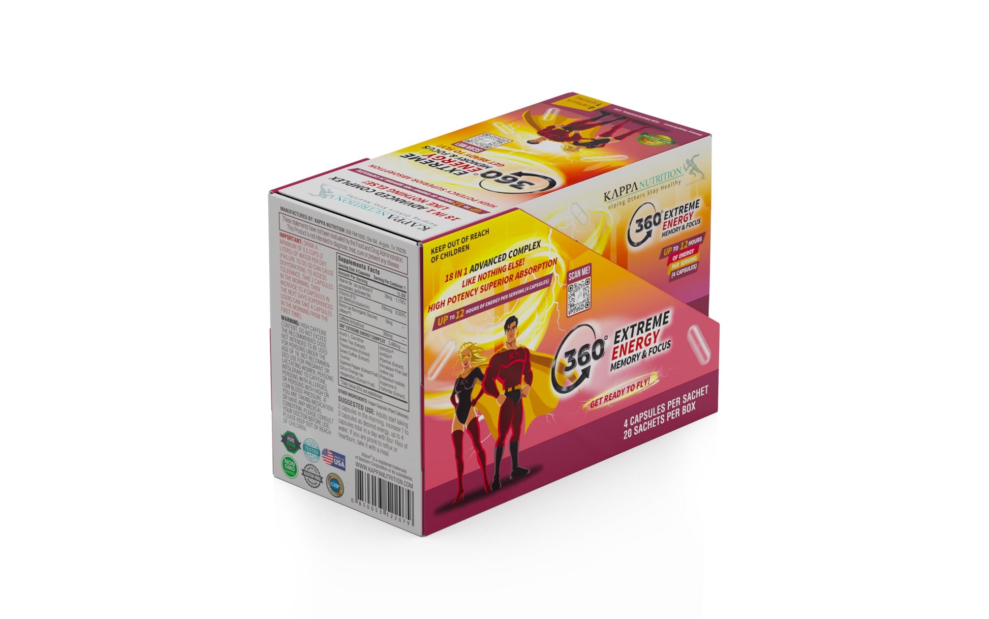 360 Extreme Energy, Memory & Focus (1 Display 20 Sachets (4 Capsules ea) KAPPA NUTRITION uk supplements