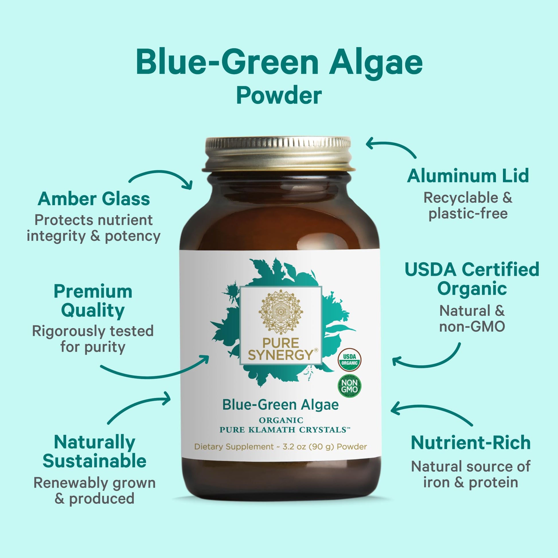 PURE SYNERGY Blue-Green Algae Powder | Superfood Powder with Chlorophyll | Organic AFA Blue Green Algae Supplement | Supports Energy, Mental Clarity, and Detoxification (3.2 oz.) PURE SYNERGY uk supplements