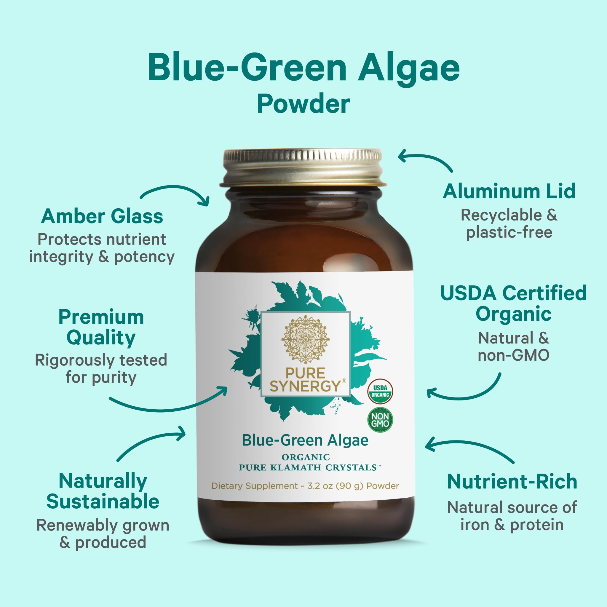 PURE SYNERGY Blue-Green Algae Powder | Superfood Powder with Chlorophyll | Organic AFA Blue Green Algae Supplement | Supports Energy, Mental Clarity, and Detoxification (3.2 oz.) PURE SYNERGY uk supplements