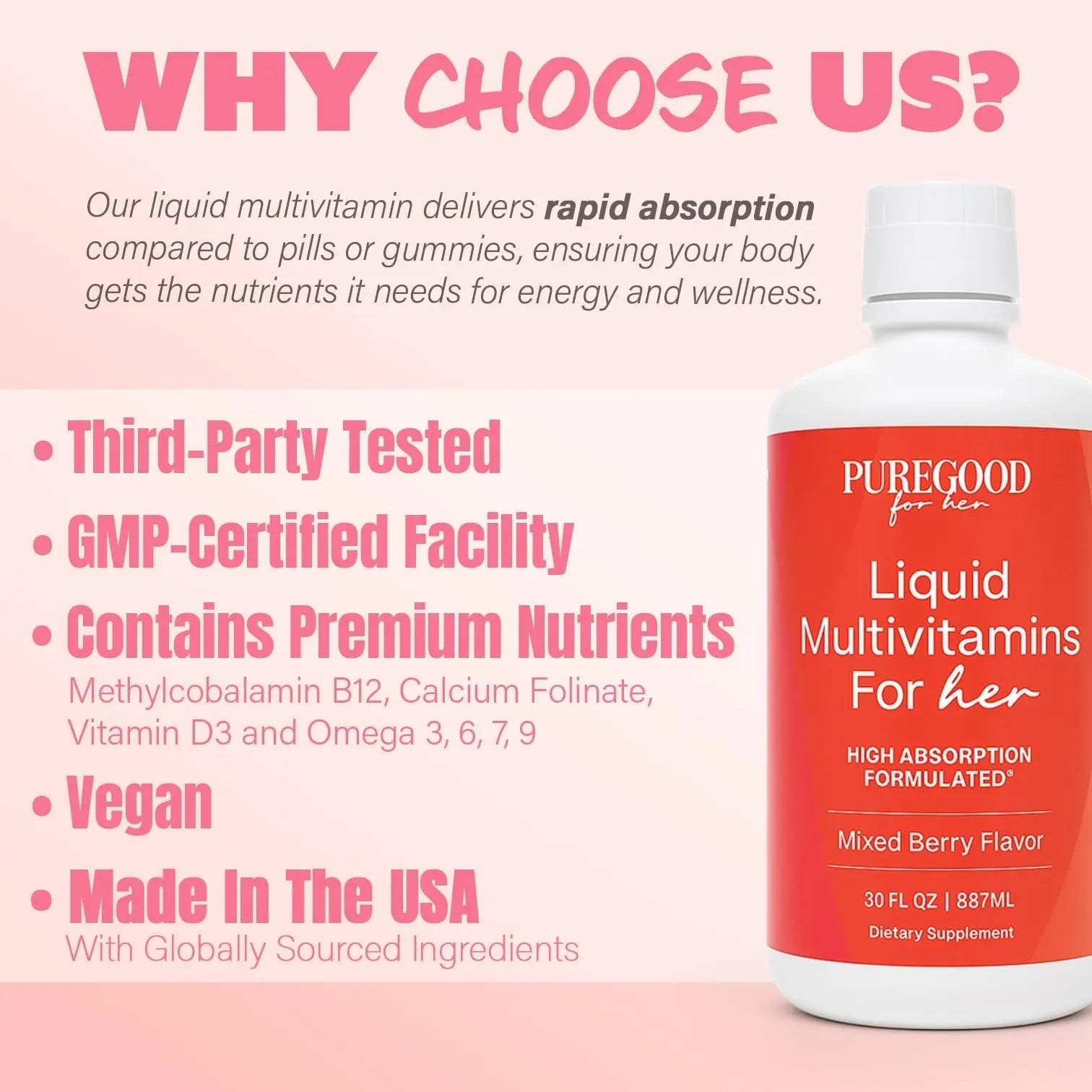 PureGood Women’s Liquid Multivitamin | 70+ Nutrients, Superfoods & Omegas | High Absorption Daily Supplement | PureGood uk supplements
