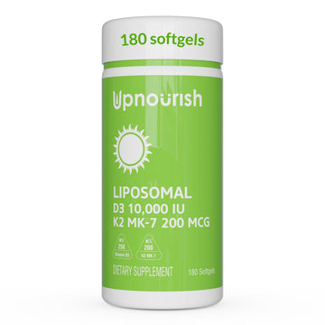 UpNourish Liposomal D3 K2 Vitamin 10000 IU D3 and K2 MK-7 200 mcg - 180 Vitamin D3 k2 (Vitamina D3 con K2) Mini Softgels - Easy to Swallow K2 D3 Vitamin UpNourish uk supplements