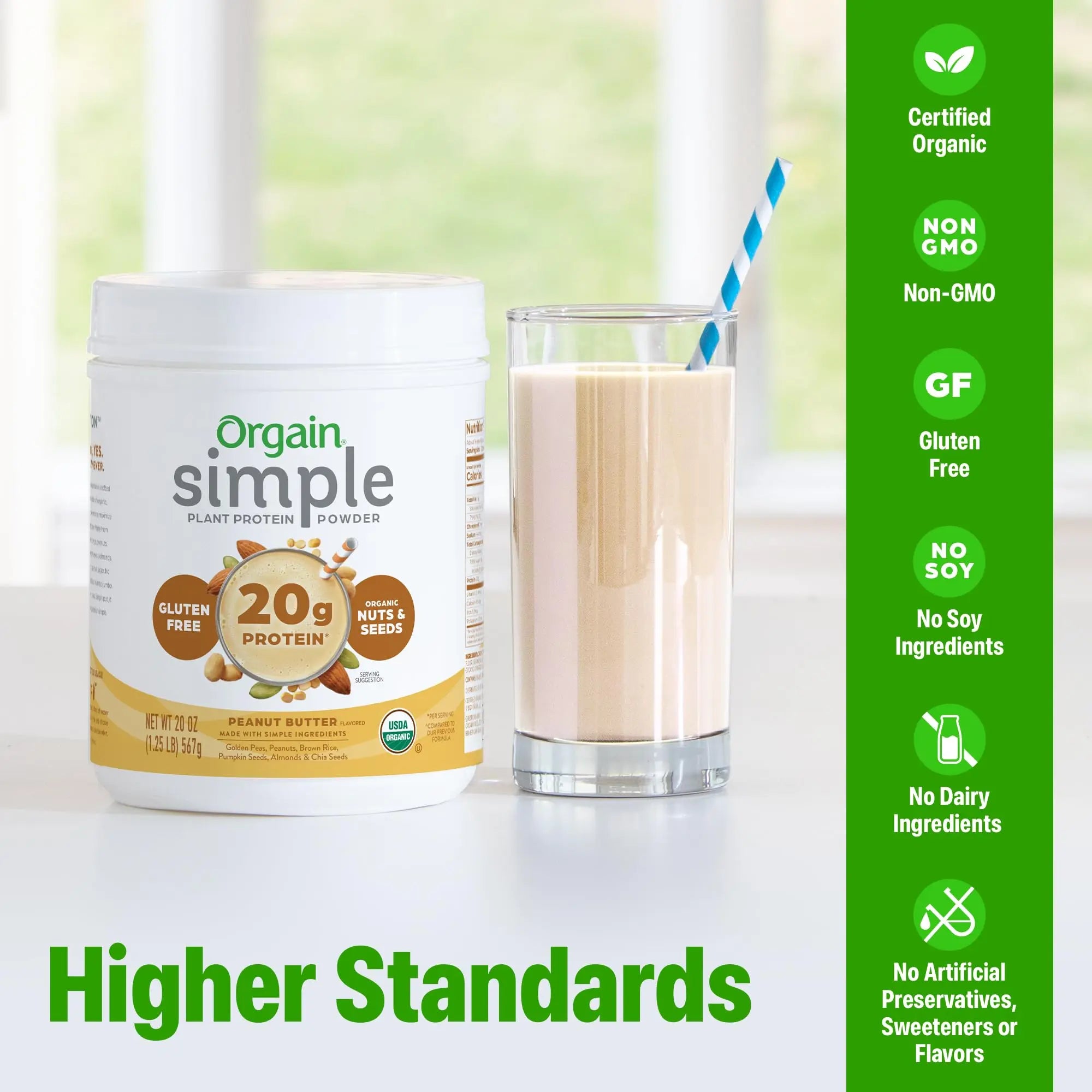 Orgain Organic Simple Vegan Protein Powder, Peanut Butter - 20g Plant Based Protein, With less Ingredients, No Artificial Sweeteners, Gluten Free, No Dairy or Lactose, 1.25 lb (Packaging May Vary) Orgain uk supplements