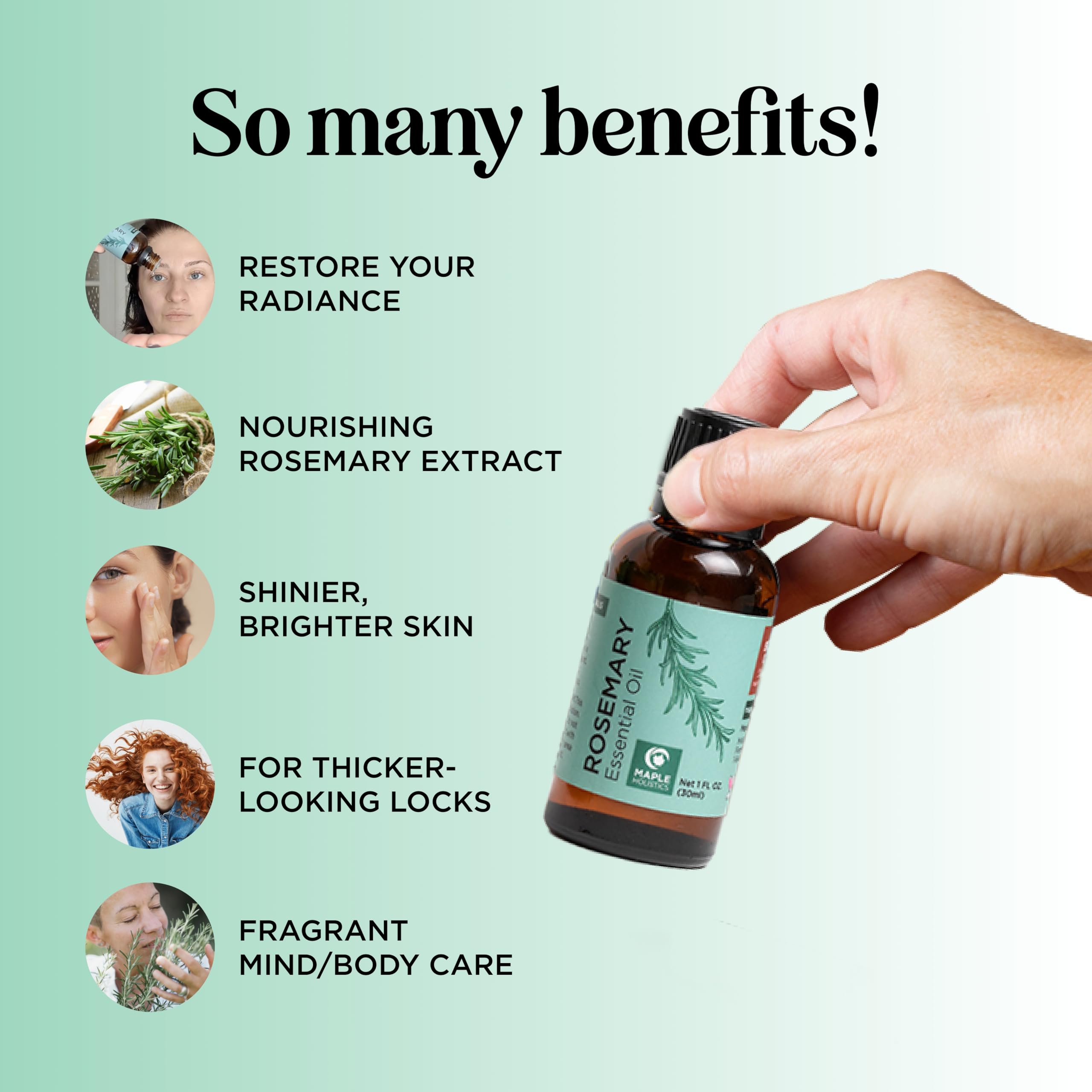 Pure Rosemary Essential Oil for Aromatherapy - Pure Rosemary Oil for Hair Skin and Nails Maple Holistics uk supplements