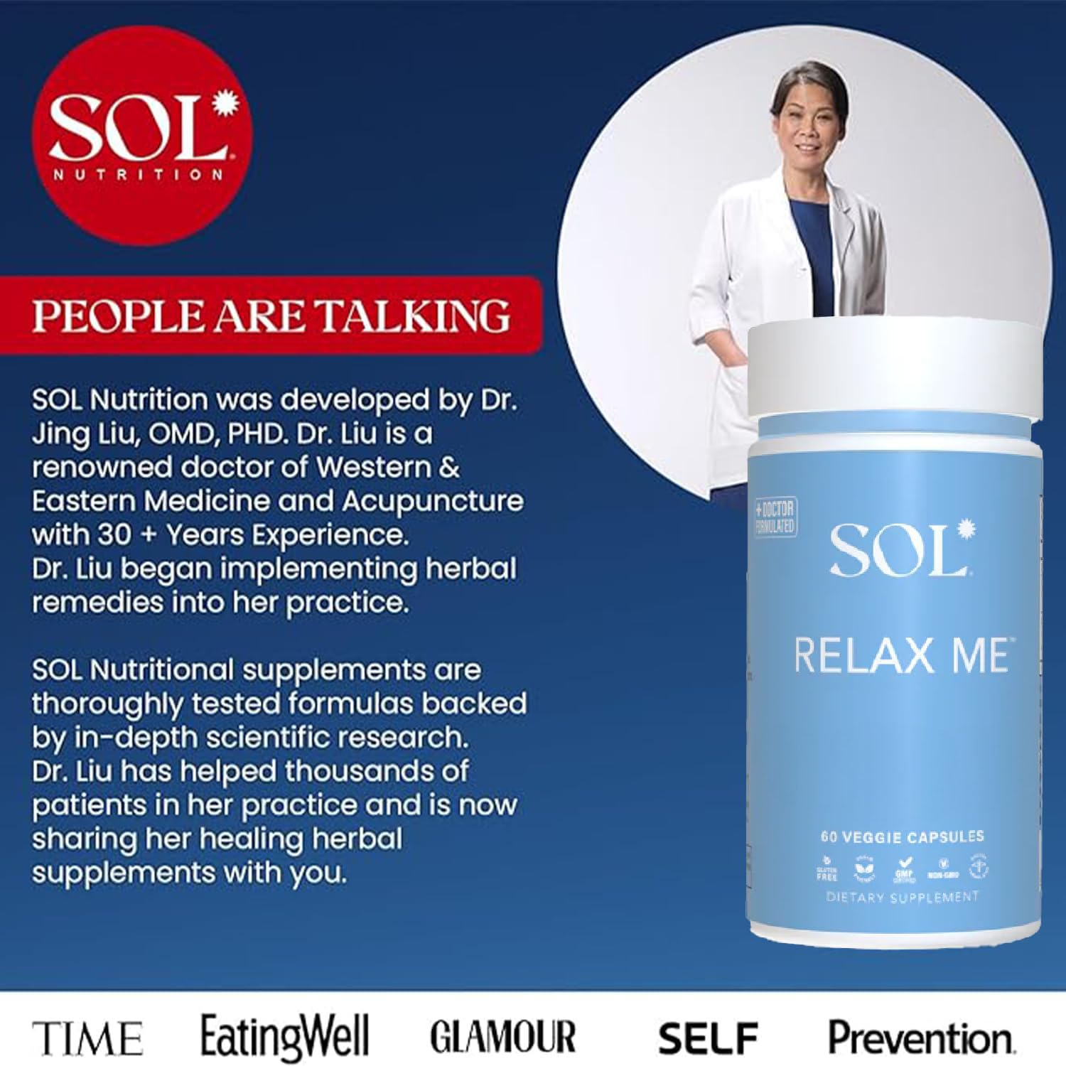 Sol Nutrition Relax Me - Natural Calming Relief for Stress, Tension, & Worry - 15x More Effective - Support Mood, Relax the Mind & Body - Supplements for Adults - Non-Drowsy - 60 Vegetarian Capsules Sol Nutrition uk supplements