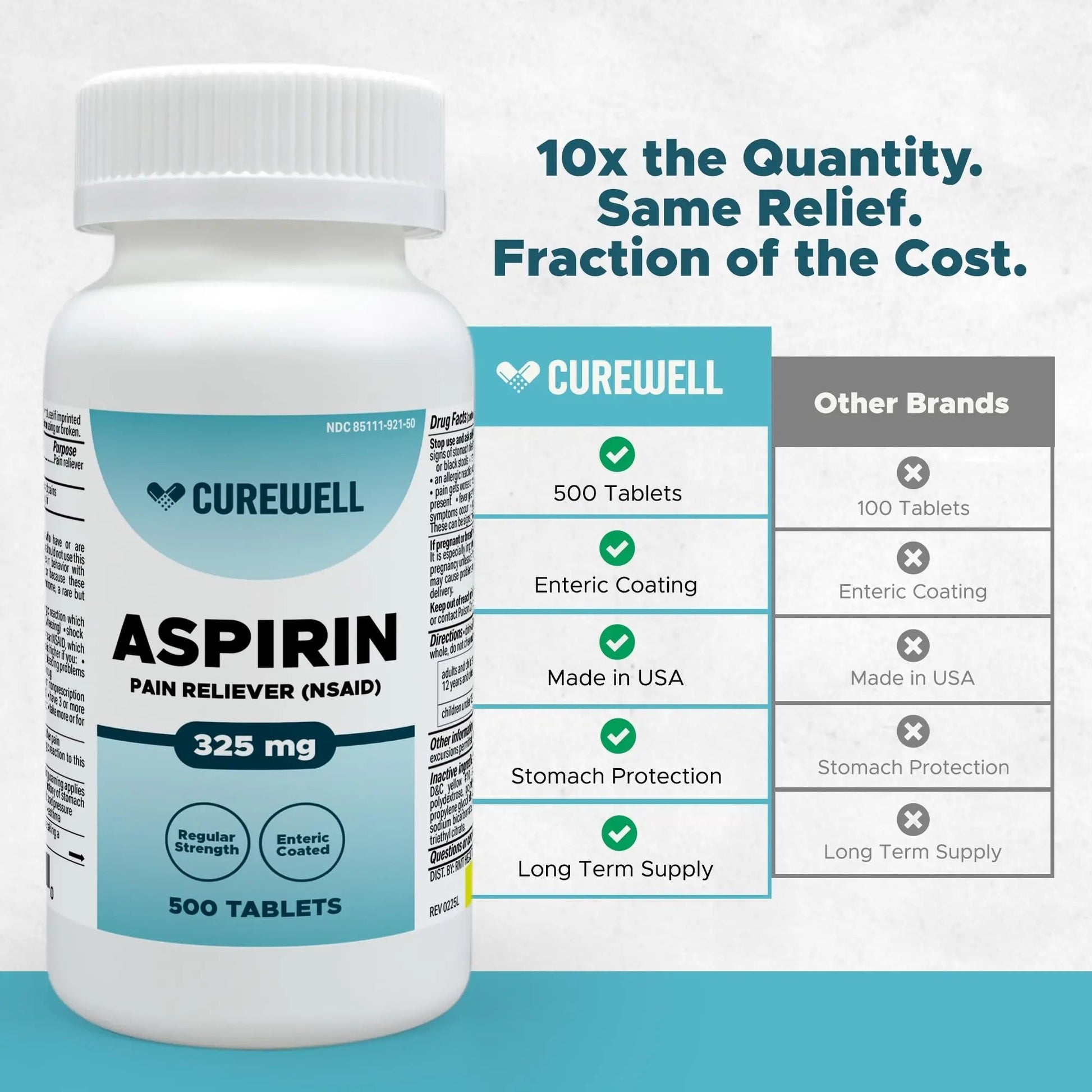 CUREWELL Enteric Coated Aspirin Tablets 325mg (500 Count) NSAID Pain Reliever & Fever Reducer Coated Aspirin for Adults - Regular Strength for Headache Arthritis Menstrual & Muscle Pain CUREWELL uk supplements