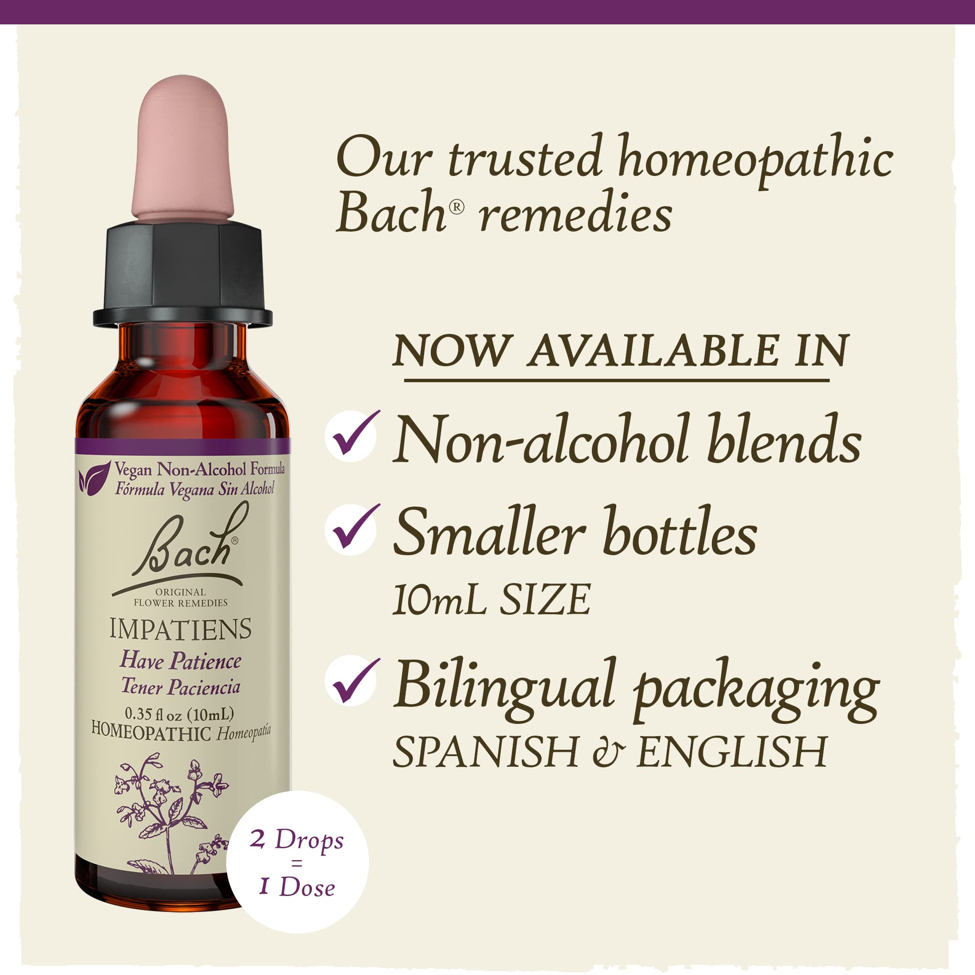 Bach Original Flower Remedies, Impatiens for Patience (Non-Alcohol Formula), Natural Homeopathic Bach uk supplements