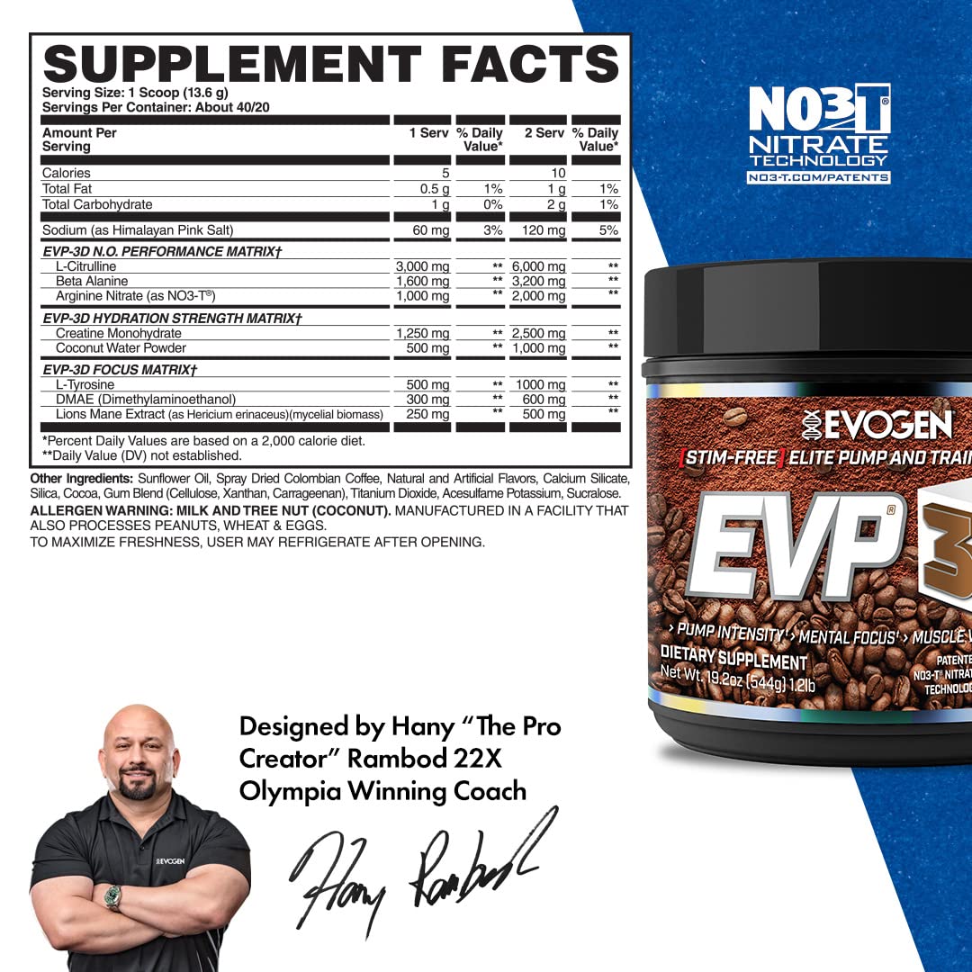 Evogen EVP 3D Iced Moche Coffee | Xtreme Stimulant Free Pre-Workout Powder Arginine Evogen uk supplements
