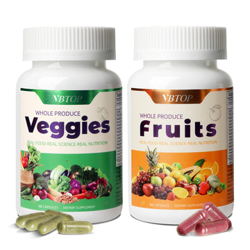 VBTOP Fruit & Vegetable Supplement - Natural Ingredients - 2 Bottles - 180 Capsules Total | A Blend of 20+19 Natural Whole Fruits & Vegetables, a Fresh superfood Formula Rich in Vitamins and Minerals VBTOP uk supplements