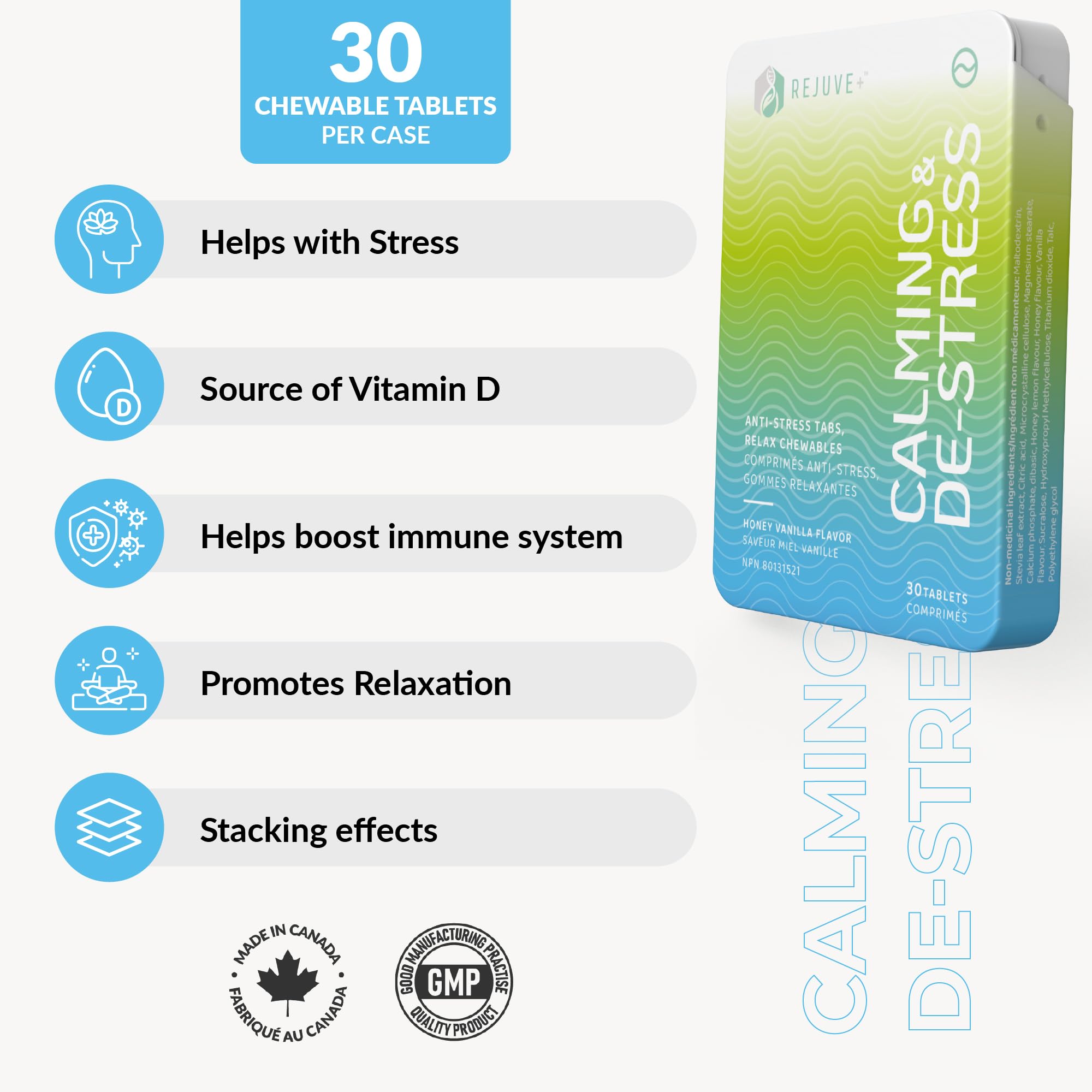 REJUVE+ Calm & Destress Nootropic Supplement – Brain Boost | L-Theanine, GABA, Ashwagandha, Vitamin D | Natural Stress Relief & Relaxation | Sleep Enhancer | Mood Enhancer | Honey Vanilla Flavor (1) REJUVE+ uk supplements