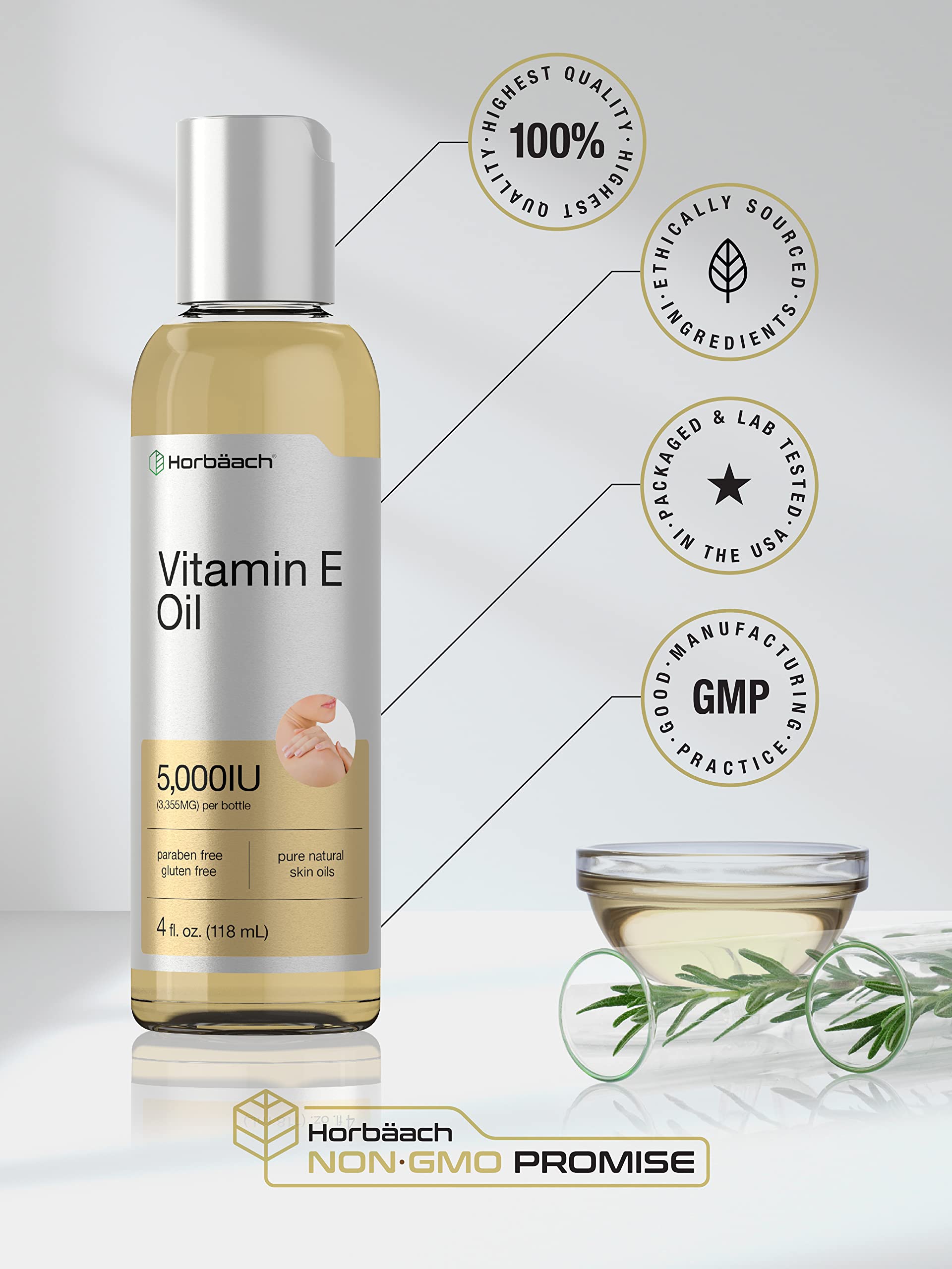 Vitamin E Oil | 5000 IU | 8 oz (2 x 4oz) Value Pack | for Skin, Hair, Face & Body | Vegetarian Horbäach uk supplements