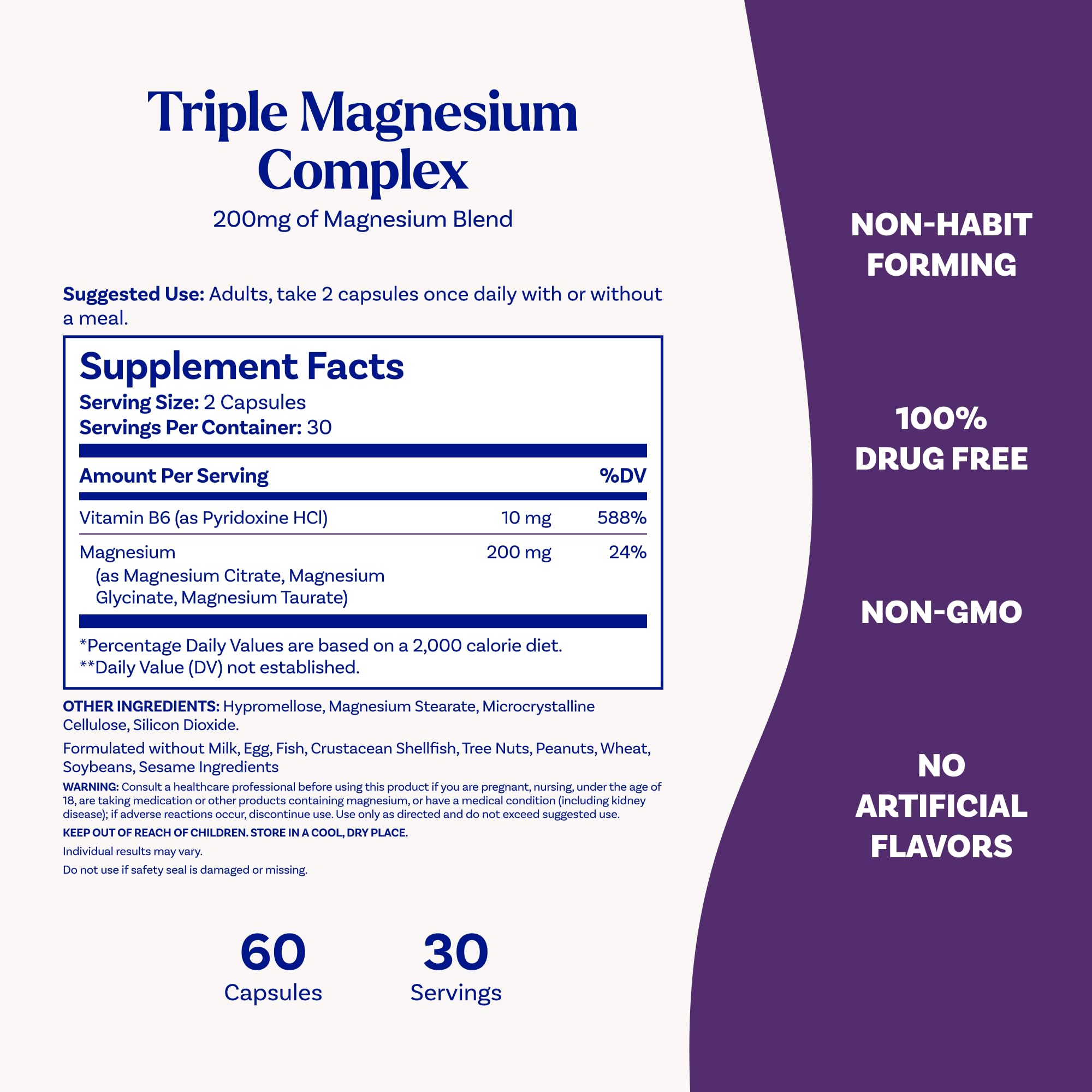 Natrol Triple Magnesium Complex Supplement, Glycinate, Citrate & Taurate 200mg High Absorption, Support Whole Body Wellness, 60 Capsules Natrol uk supplements