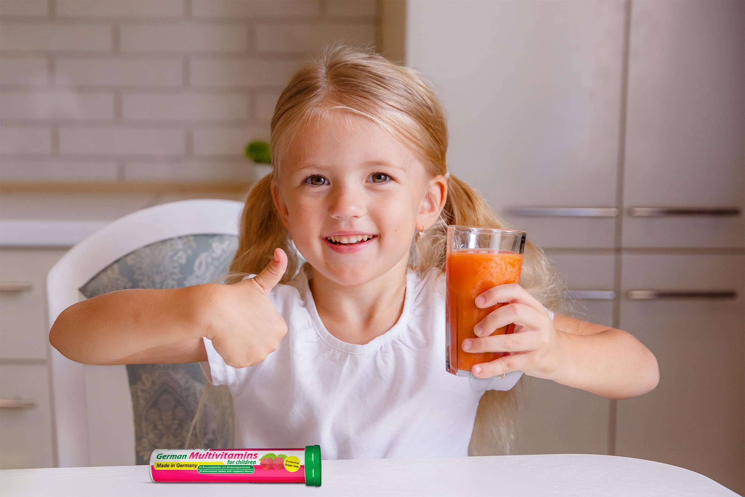 T&D German Multivitamin for Children 60 Drink Effervescent Tablets - Sweet Raspberry Flavour, Sugar Free, Vegan - Vitamin C, E, B1, B2, B6, B12 T&D uk supplements