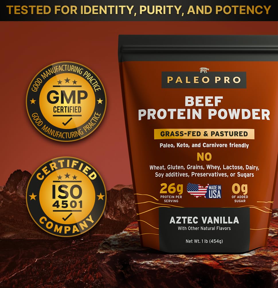 Paleo Pro 26G Beef Protein Powder - Grass Fed Protein Powder Isolate - Pure Animal Based Pastured & Cage-Free | Dairy & Gluten Free, Natural & Clean Proteins for Paleo & Keto - 15 Days Supply Vanilla Paleo Pro uk supplements