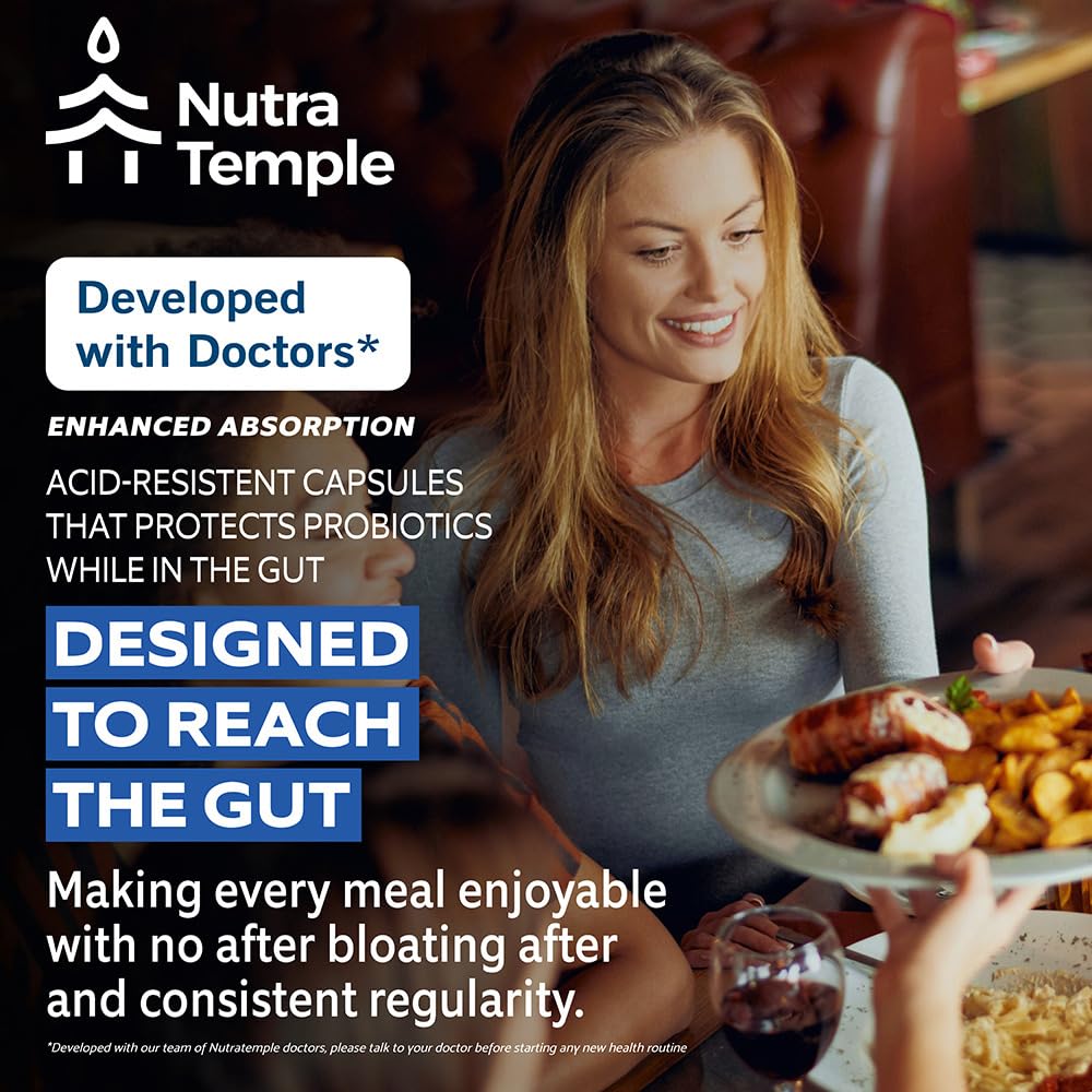 NUTRATEMPLE 4 in 1 Pre Post Probiotics & Digestive Enzymes for Women & Men - Digestive Health, Gut & Immune Support for Occasional Constipation, Diarrhea, Gas & Bloating – 60 Veggie Capsules NUTRATEMPLE uk supplements