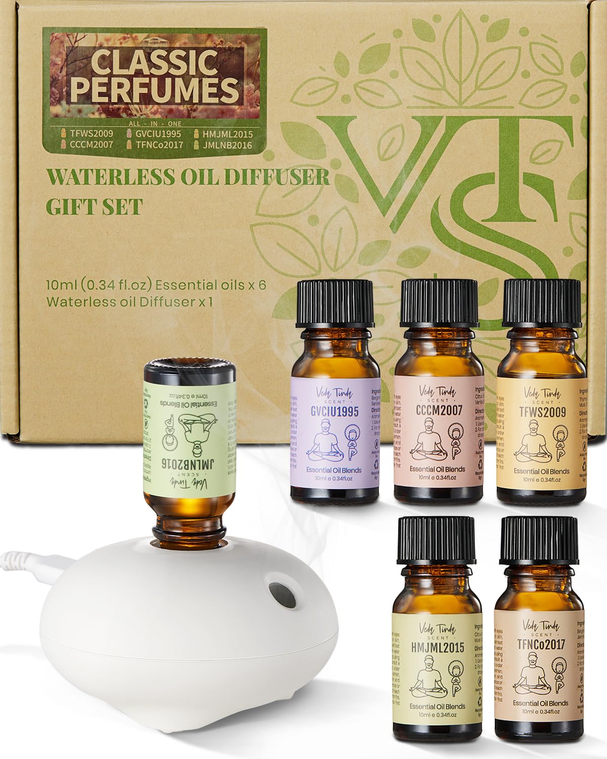 VTS Waterless Diffuser with Classic Perfume Scent Essential Oils Set, Perfume Collection VEDA TINDA SCENT uk supplements