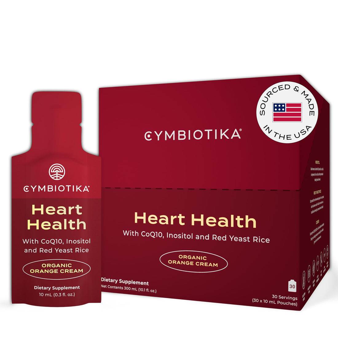 CYMBIOTIKA Heart Health Supplement with CoQ10, Red Yeast Rice & Inositol, Gluten Free Supplements to Support Circulation & Aging, Organic Orange Cream Flavor, 30 Pack CYMBIOTIKA uk supplements