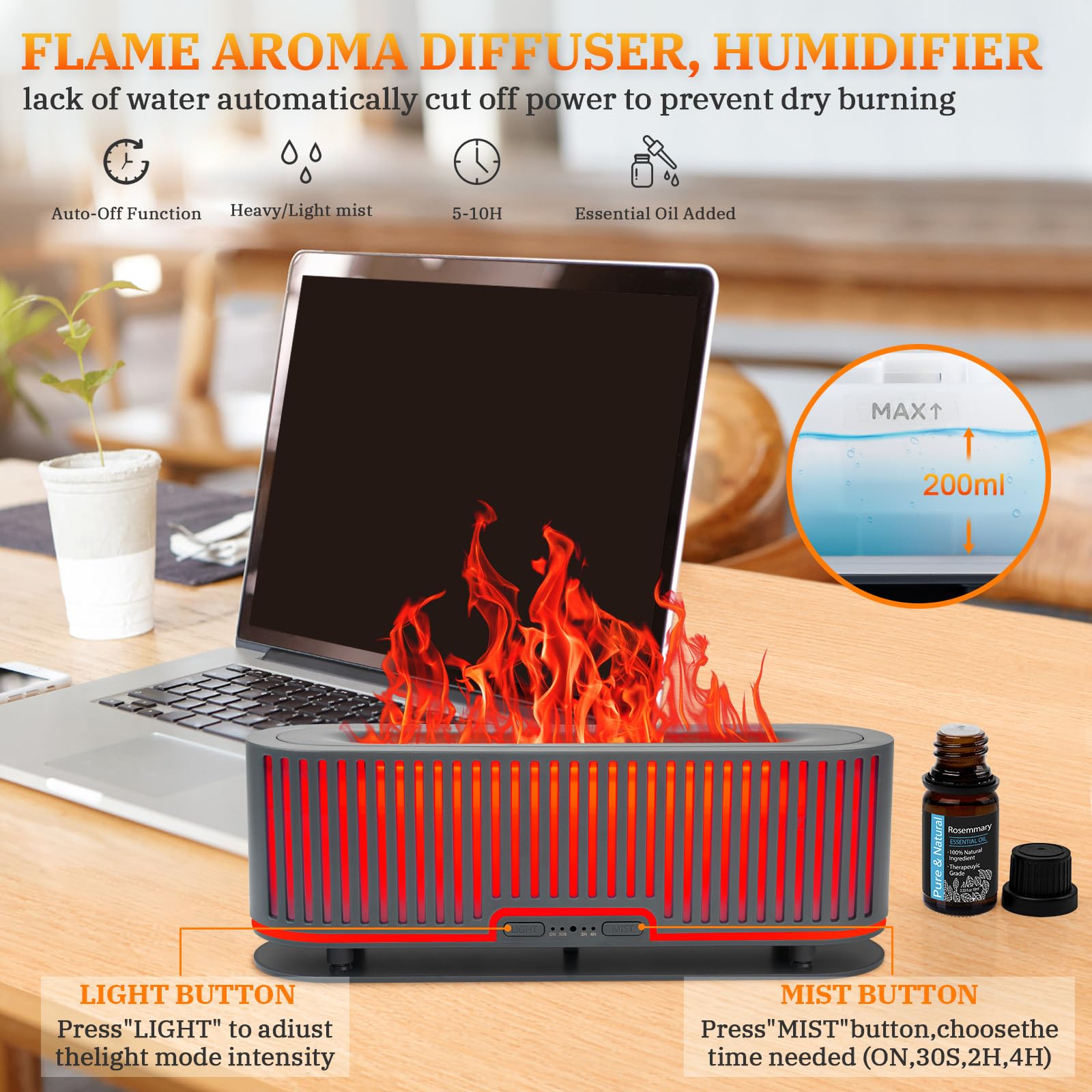 Comfynest Colorful Flame Fire Fireplace Diffuser with 6 Essential Oils Set, Ultrasonic 200ml Essential Oil Comfynest uk supplements