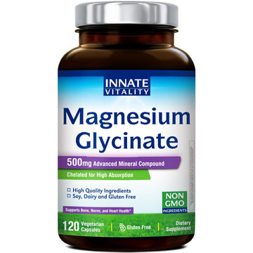 Innate Vitality Magnesium Glycinate 500mg | 70mg Elemental Magnesium Supplement - High Absorption, Non Buffered, Non-GMO & No Gluten - Vegan - Nerve Health - 120 Capsules (Pack of 1) Innate Vitality uk supplements